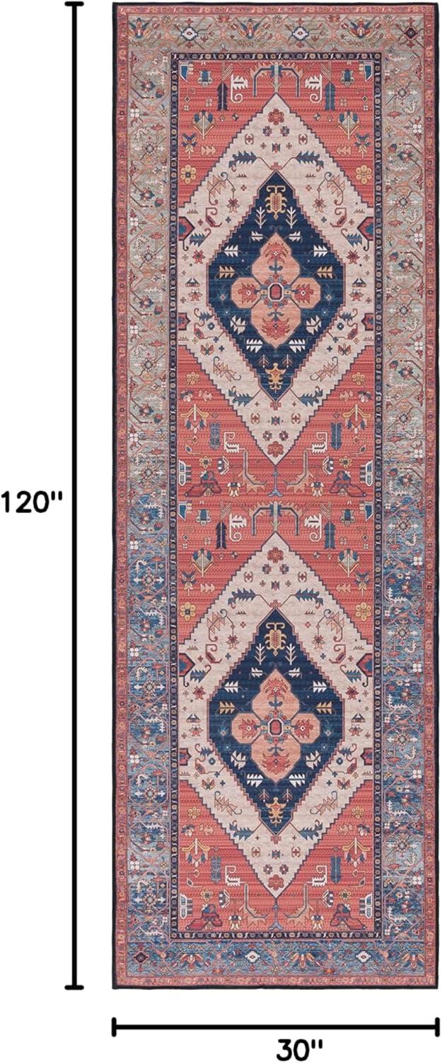 image:imageSAFAVIEH Washable Rug Tucson Collection 8 x 10 Rust amp Blue Slip Resistant amp Easy to Clean Ideal for Living Room Bedroom Dining Space TSN153PRustBlue