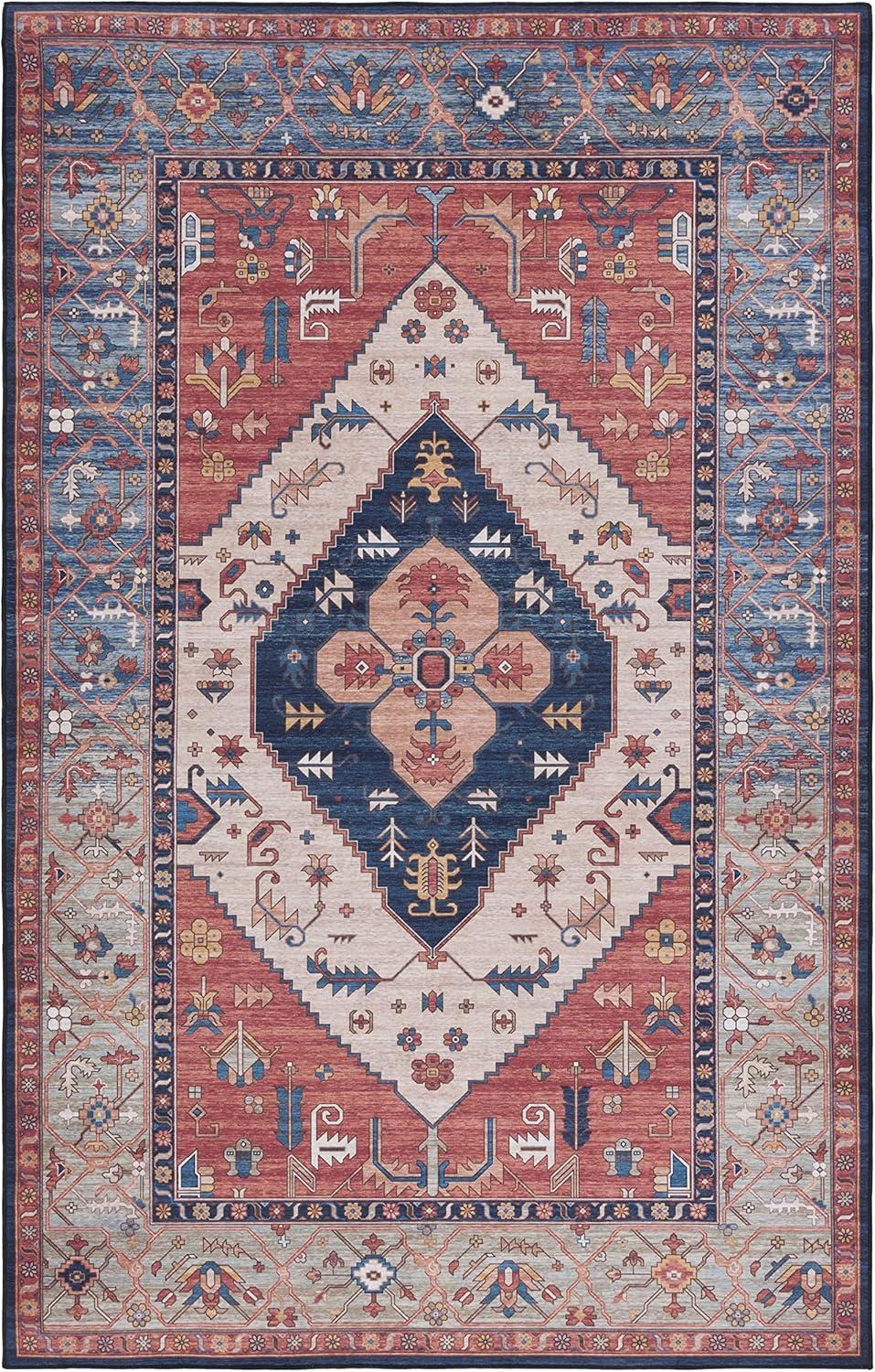image:imageSAFAVIEH Washable Rug Tucson Collection 8 x 10 Rust amp Blue Slip Resistant amp Easy to Clean Ideal for Living Room Bedroom Dining Space TSN153PRustBlue