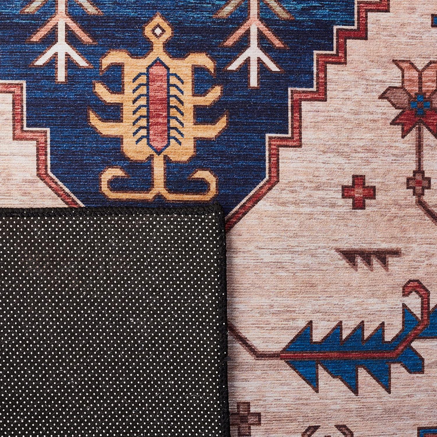 image:imageSAFAVIEH Washable Rug Tucson Collection 8 x 10 Rust amp Blue Slip Resistant amp Easy to Clean Ideal for Living Room Bedroom Dining Space TSN153PRustBlue