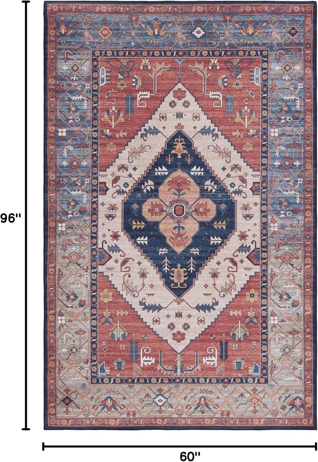 image:imageSAFAVIEH Washable Rug Tucson Collection 8 x 10 Rust amp Blue Slip Resistant amp Easy to Clean Ideal for Living Room Bedroom Dining Space TSN153PRustBlue