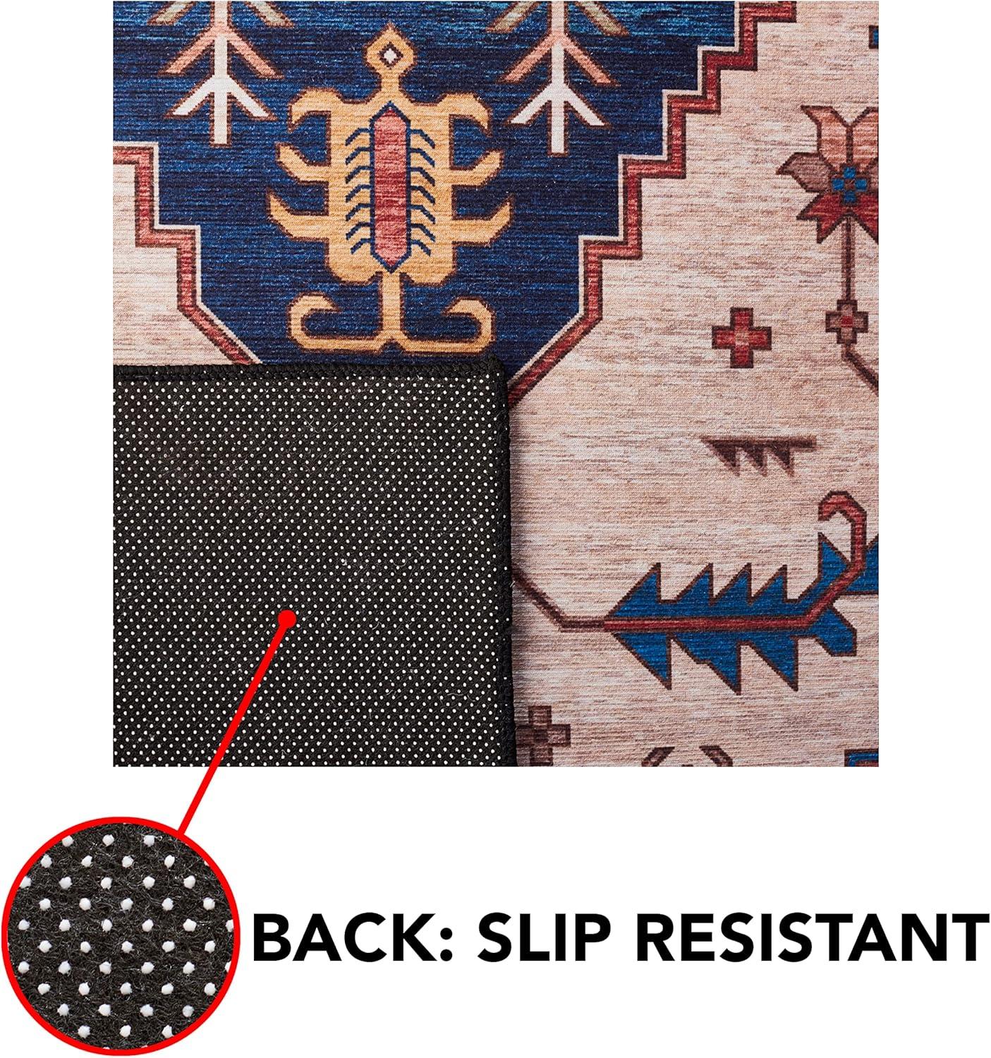image:imageSAFAVIEH Washable Rug Tucson Collection 8 x 10 Rust amp Blue Slip Resistant amp Easy to Clean Ideal for Living Room Bedroom Dining Space TSN153PRustBlue