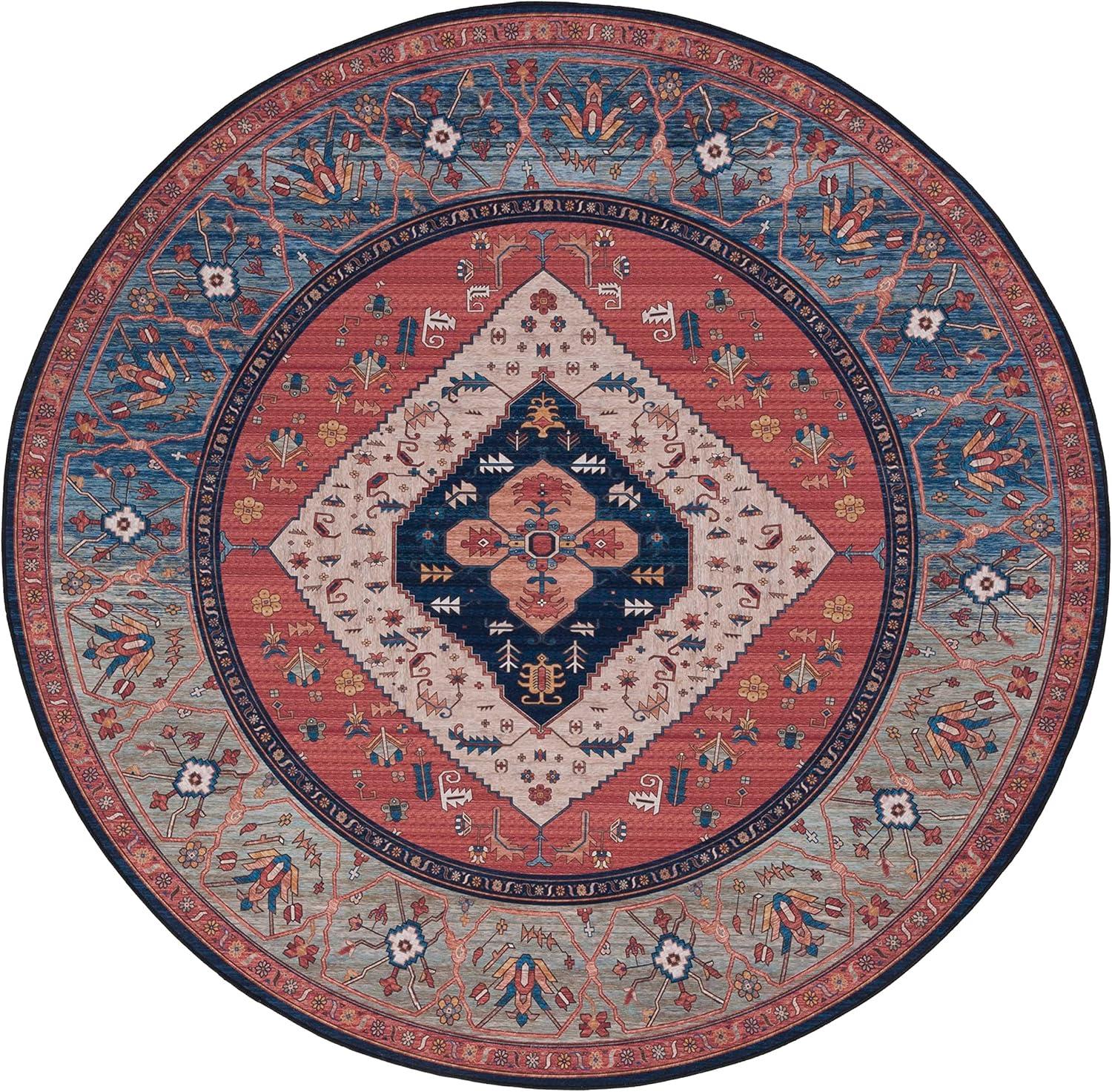 image:imageSAFAVIEH Washable Rug Tucson Collection 8 x 10 Rust amp Blue Slip Resistant amp Easy to Clean Ideal for Living Room Bedroom Dining Space TSN153PRustBlue