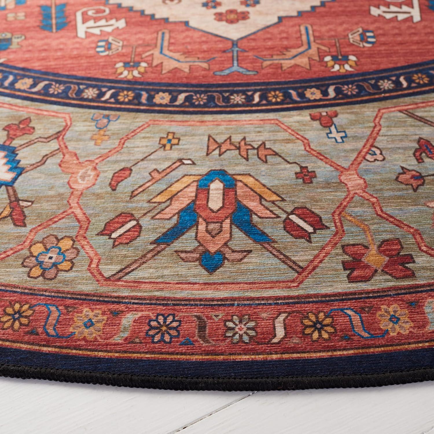 image:imageSAFAVIEH Washable Rug Tucson Collection 8 x 10 Rust amp Blue Slip Resistant amp Easy to Clean Ideal for Living Room Bedroom Dining Space TSN153PRustBlue