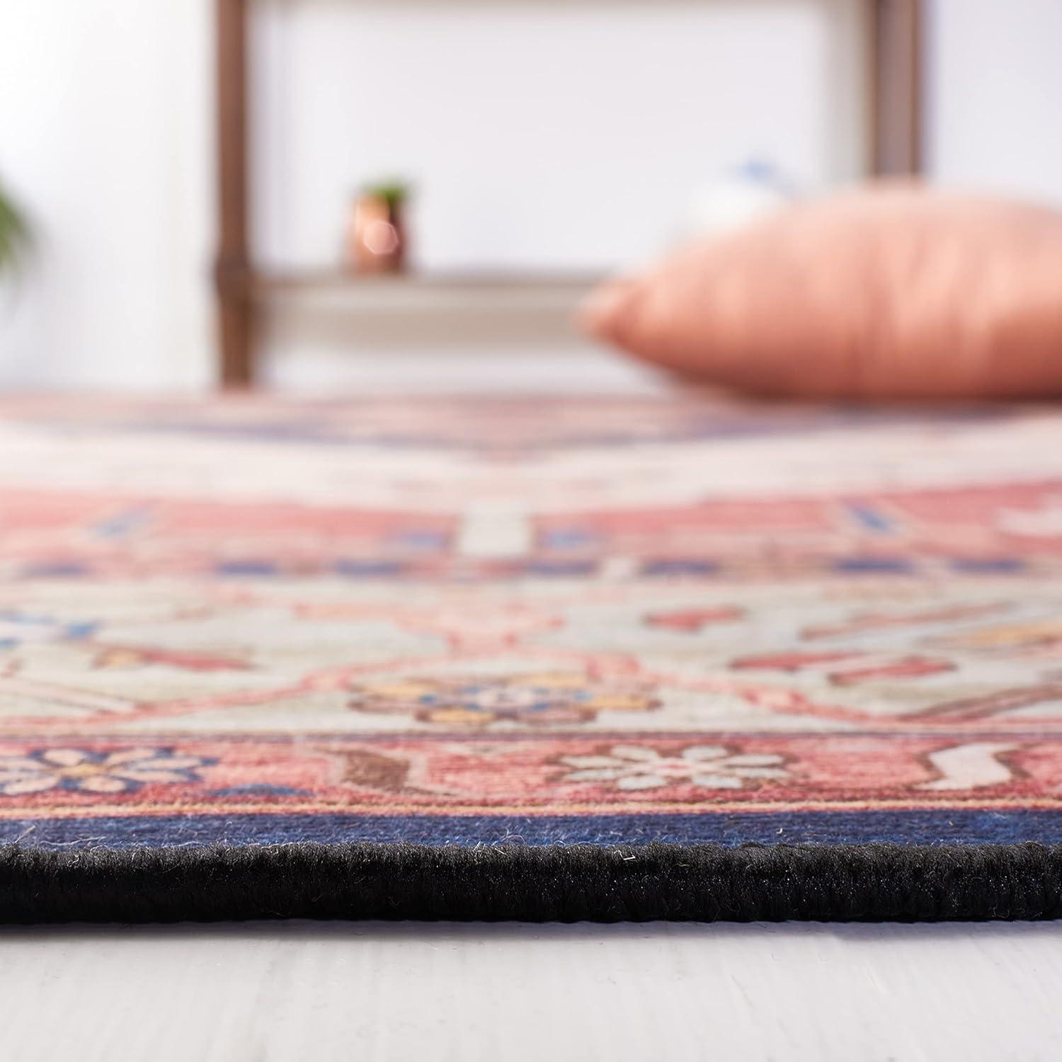 image:imageSAFAVIEH Washable Rug Tucson Collection 8 x 10 Rust amp Blue Slip Resistant amp Easy to Clean Ideal for Living Room Bedroom Dining Space TSN153PRustBlue
