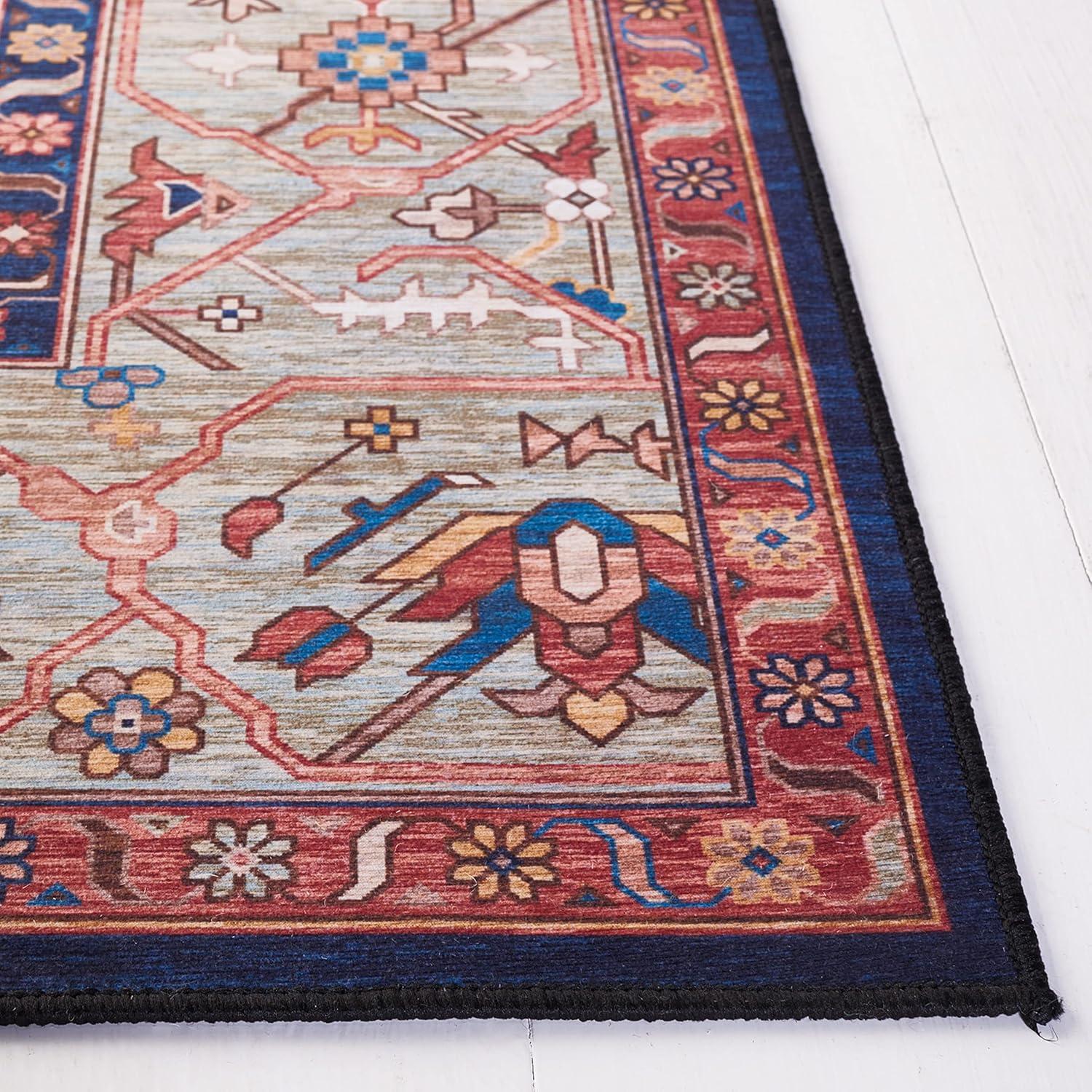 image:imageSAFAVIEH Washable Rug Tucson Collection 8 x 10 Rust amp Blue Slip Resistant amp Easy to Clean Ideal for Living Room Bedroom Dining Space TSN153PRustBlue