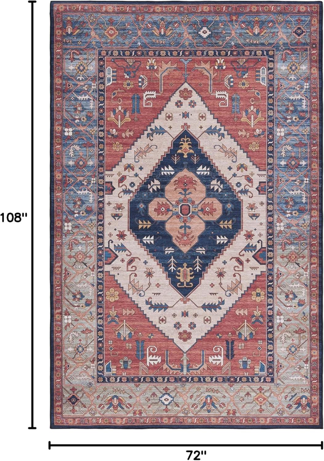 image:imageSAFAVIEH Washable Rug Tucson Collection 8 x 10 Rust amp Blue Slip Resistant amp Easy to Clean Ideal for Living Room Bedroom Dining Space TSN153PRustBlue