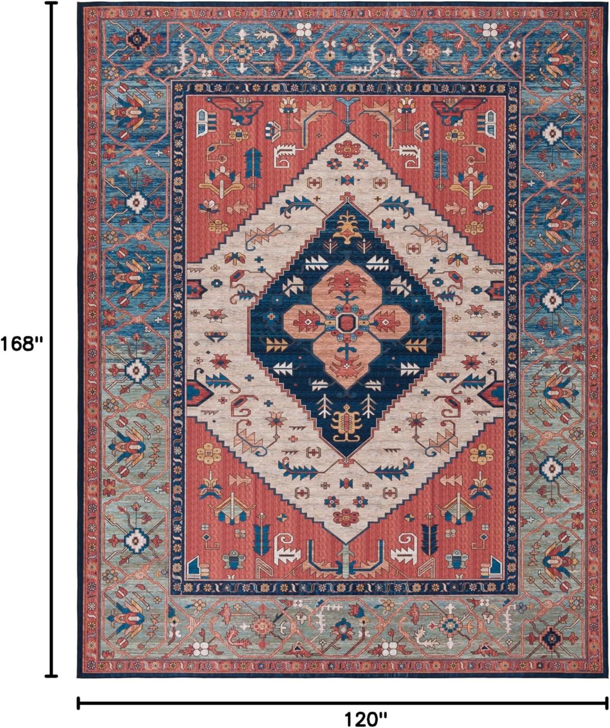 image:imageSAFAVIEH Washable Rug Tucson Collection 8 x 10 Rust amp Blue Slip Resistant amp Easy to Clean Ideal for Living Room Bedroom Dining Space TSN153PRustBlue