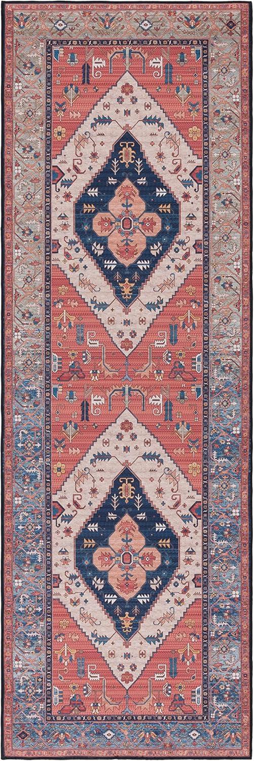 image:imageSAFAVIEH Washable Rug Tucson Collection 8 x 10 Rust amp Blue Slip Resistant amp Easy to Clean Ideal for Living Room Bedroom Dining Space TSN153PRustBlue