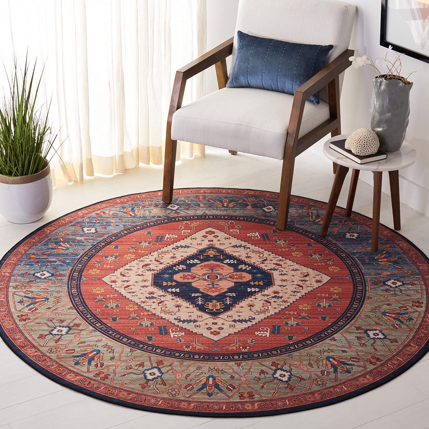 image:imageSAFAVIEH Washable Rug Tucson Collection 8 x 10 Rust amp Blue Slip Resistant amp Easy to Clean Ideal for Living Room Bedroom Dining Space TSN153PRustBlue
