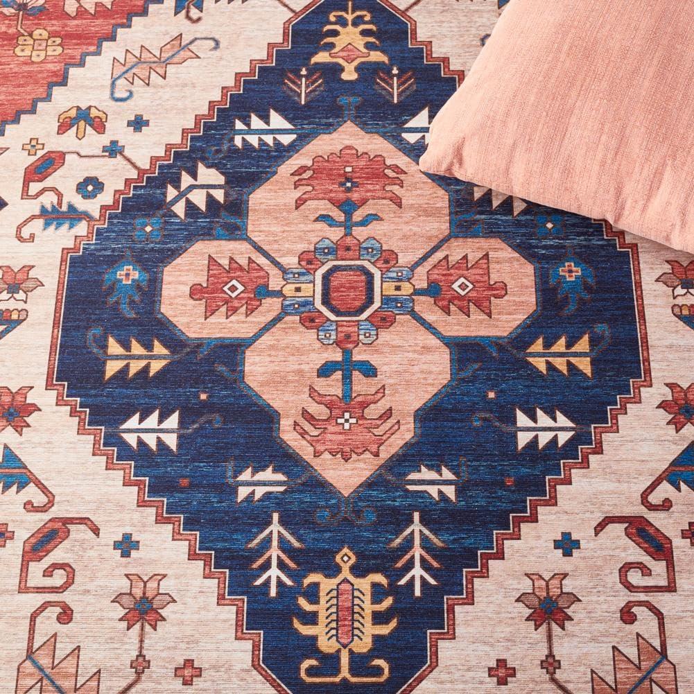 image:imageSAFAVIEH Washable Rug Tucson Collection 8 x 10 Rust amp Blue Slip Resistant amp Easy to Clean Ideal for Living Room Bedroom Dining Space TSN153PRustBlue