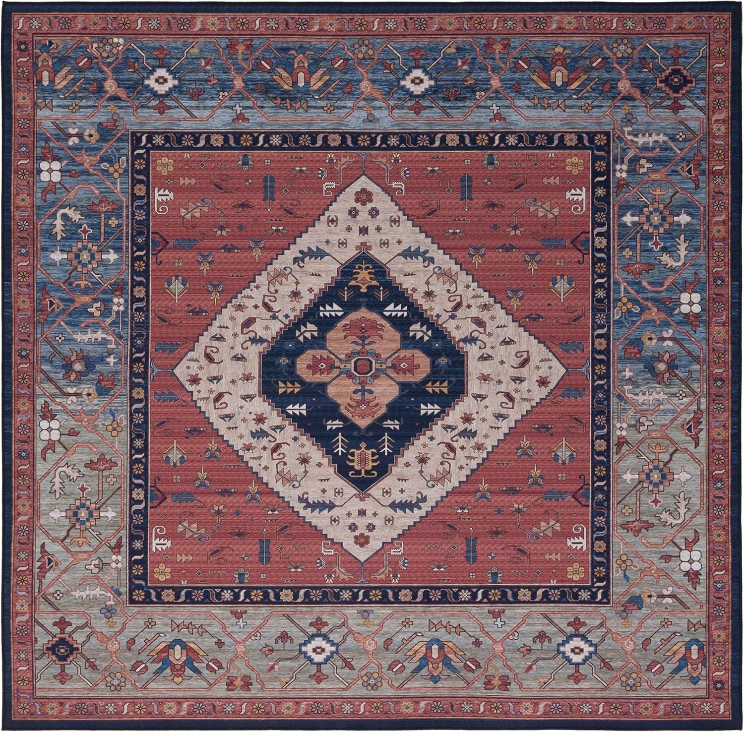 image:imageSAFAVIEH Washable Rug Tucson Collection 8 x 10 Rust amp Blue Slip Resistant amp Easy to Clean Ideal for Living Room Bedroom Dining Space TSN153PRustBlue