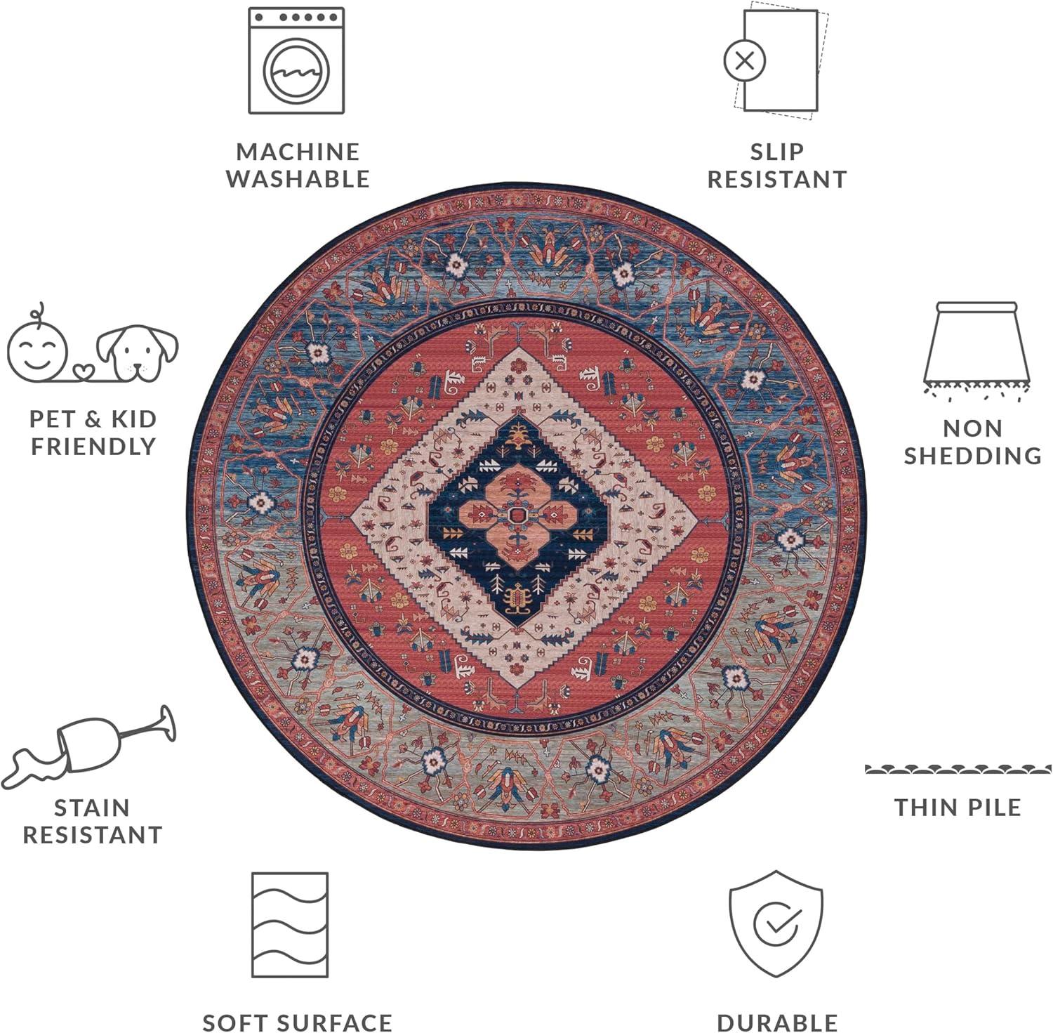 image:imageSAFAVIEH Washable Rug Tucson Collection 8 x 10 Rust amp Blue Slip Resistant amp Easy to Clean Ideal for Living Room Bedroom Dining Space TSN153PRustBlue