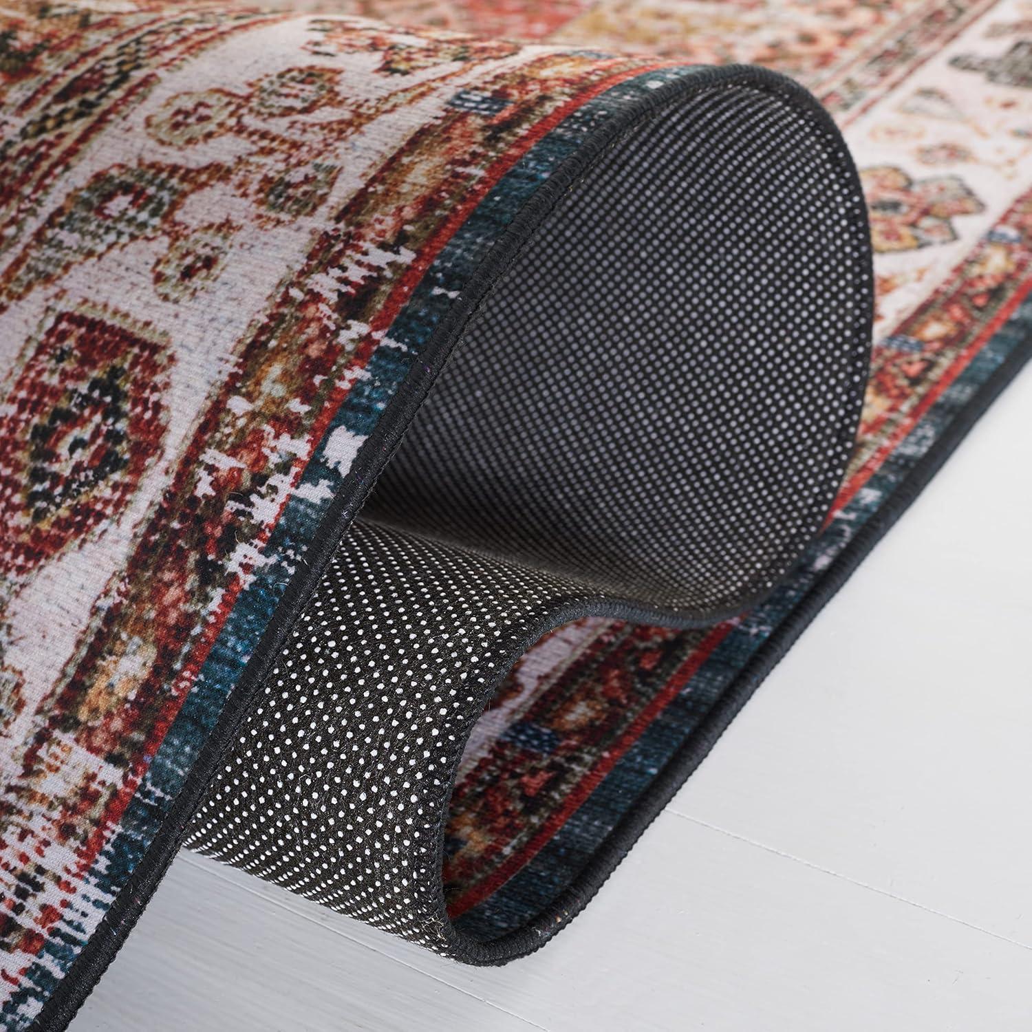 image:imageSAFAVIEH Washable Rug Tucson Collection 8 x 10 Rust amp Green Slip Resistant amp Easy to Clean Ideal for Living Room Bedroom Dining Space TSN114PIvoryGreen