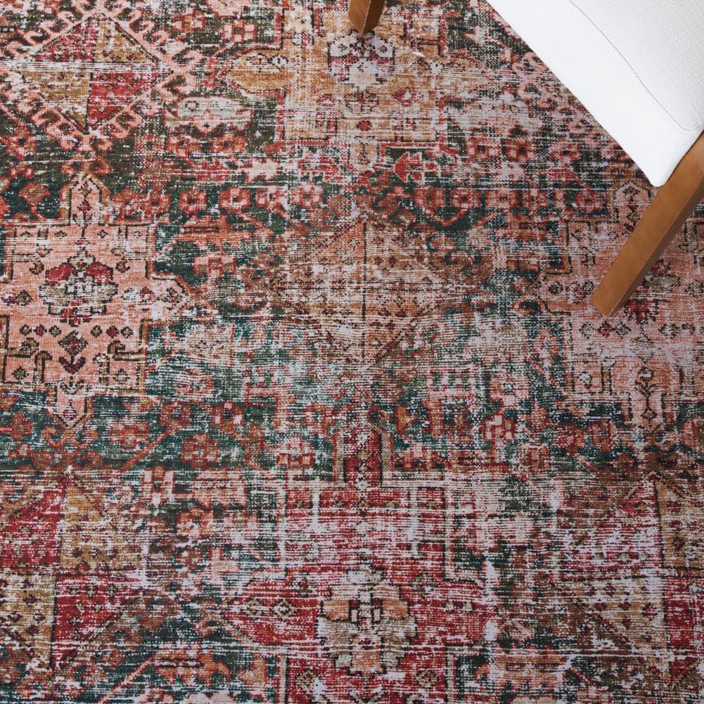 image:imageSAFAVIEH Washable Rug Tucson Collection 8 x 10 Rust amp Green Slip Resistant amp Easy to Clean Ideal for Living Room Bedroom Dining Space TSN114PIvoryGreen