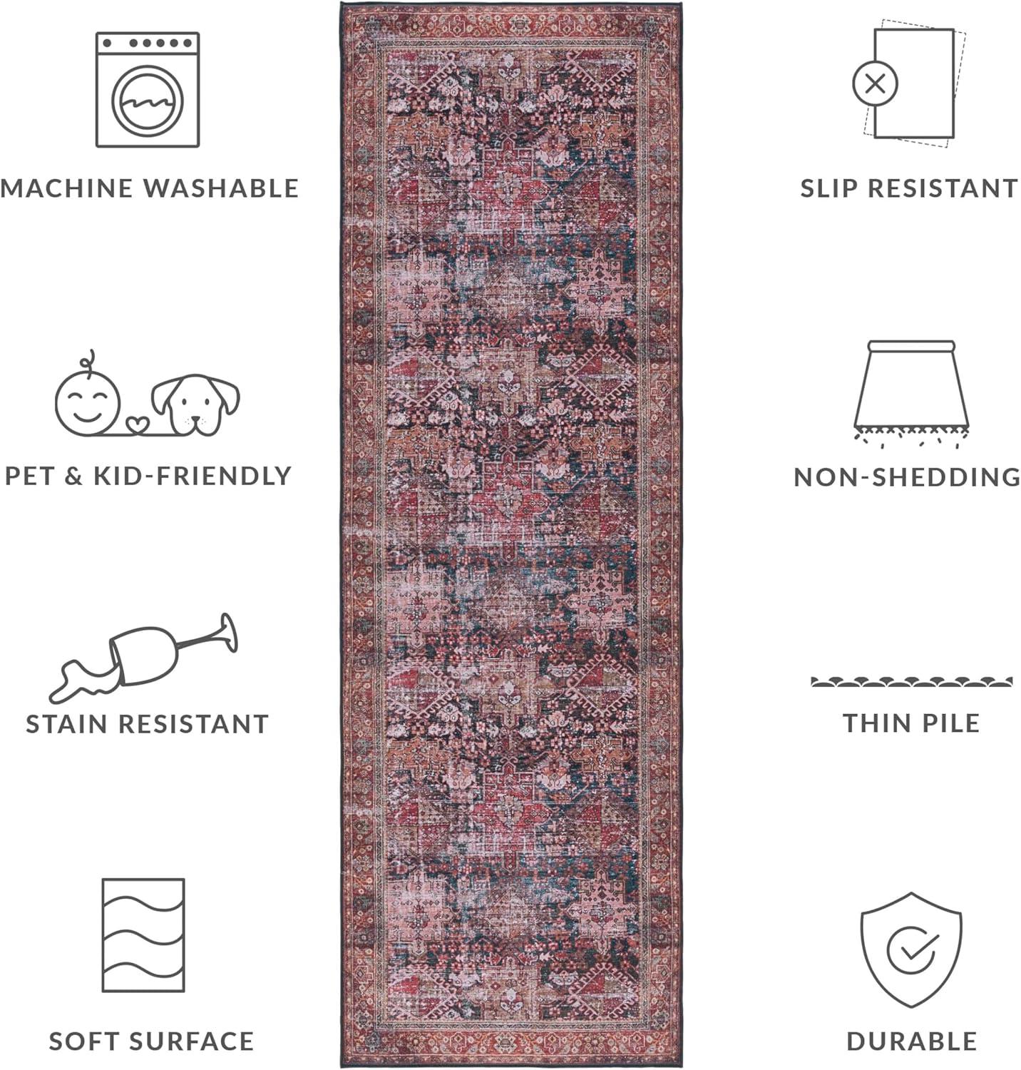 image:imageSAFAVIEH Washable Rug Tucson Collection 8 x 10 Rust amp Green Slip Resistant amp Easy to Clean Ideal for Living Room Bedroom Dining Space TSN114PIvoryGreen