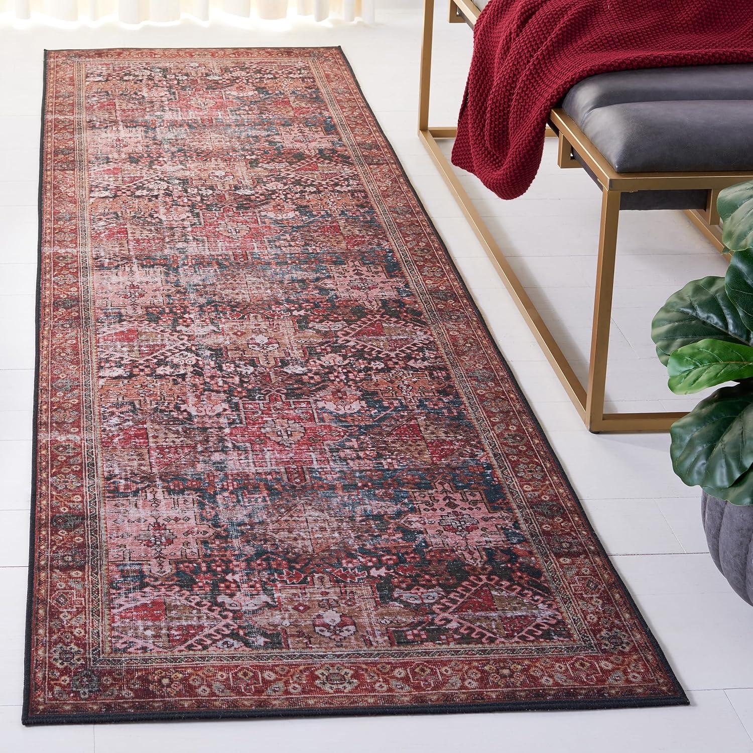 image:imageSAFAVIEH Washable Rug Tucson Collection 8 x 10 Rust amp Green Slip Resistant amp Easy to Clean Ideal for Living Room Bedroom Dining Space TSN114PIvoryGreen