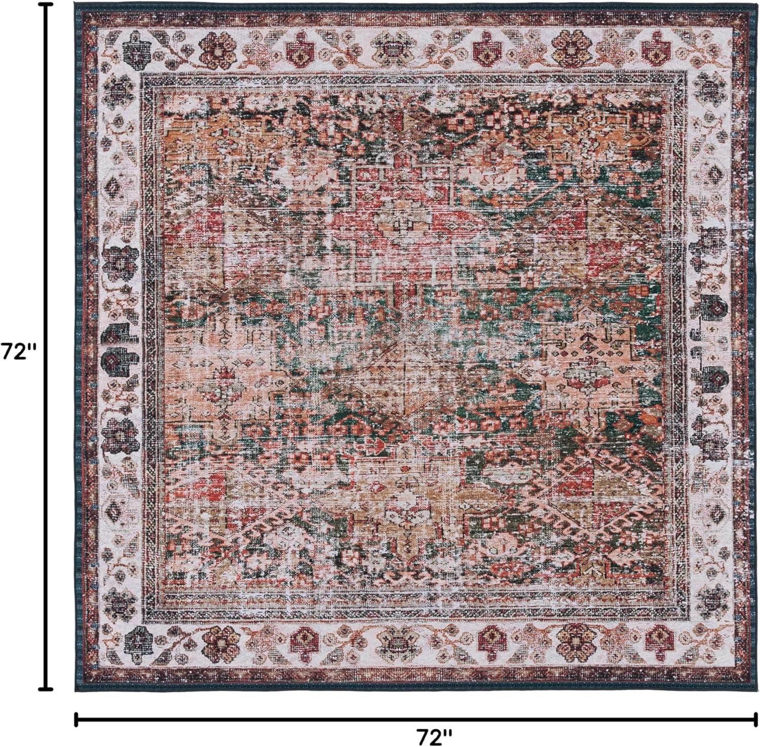 image:imageSAFAVIEH Washable Rug Tucson Collection 8 x 10 Rust amp Green Slip Resistant amp Easy to Clean Ideal for Living Room Bedroom Dining Space TSN114PIvoryGreen