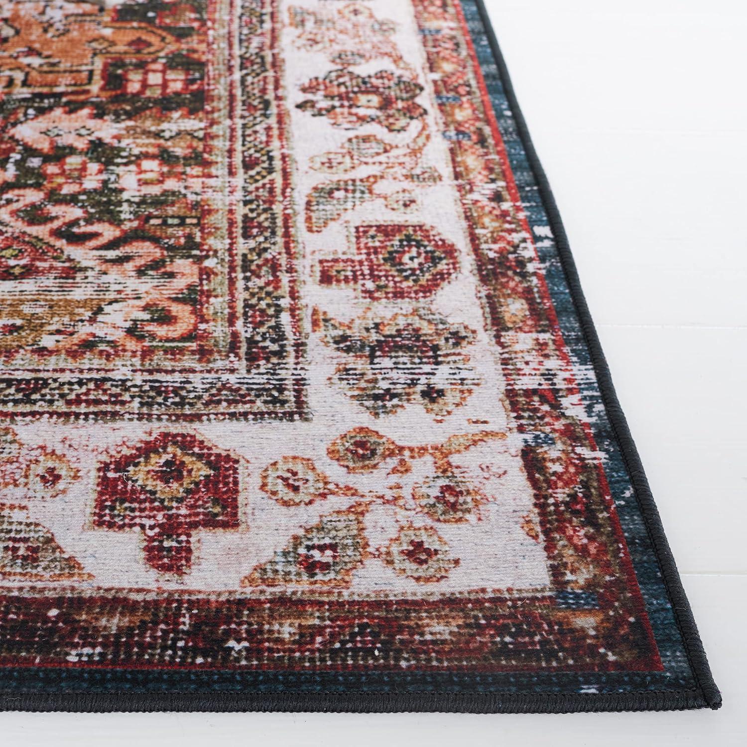 image:imageSAFAVIEH Washable Rug Tucson Collection 8 x 10 Rust amp Green Slip Resistant amp Easy to Clean Ideal for Living Room Bedroom Dining Space TSN114PIvoryGreen