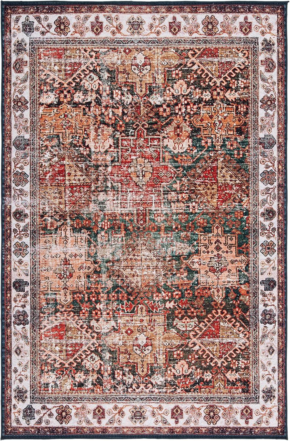 image:imageSAFAVIEH Washable Rug Tucson Collection 8 x 10 Rust amp Green Slip Resistant amp Easy to Clean Ideal for Living Room Bedroom Dining Space TSN114PIvoryGreen