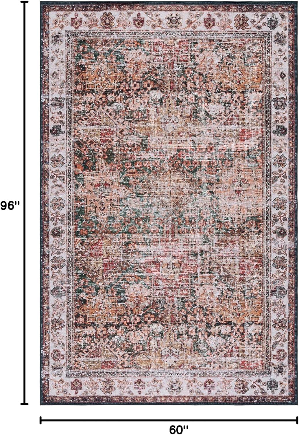image:imageSAFAVIEH Washable Rug Tucson Collection 8 x 10 Rust amp Green Slip Resistant amp Easy to Clean Ideal for Living Room Bedroom Dining Space TSN114PIvoryGreen