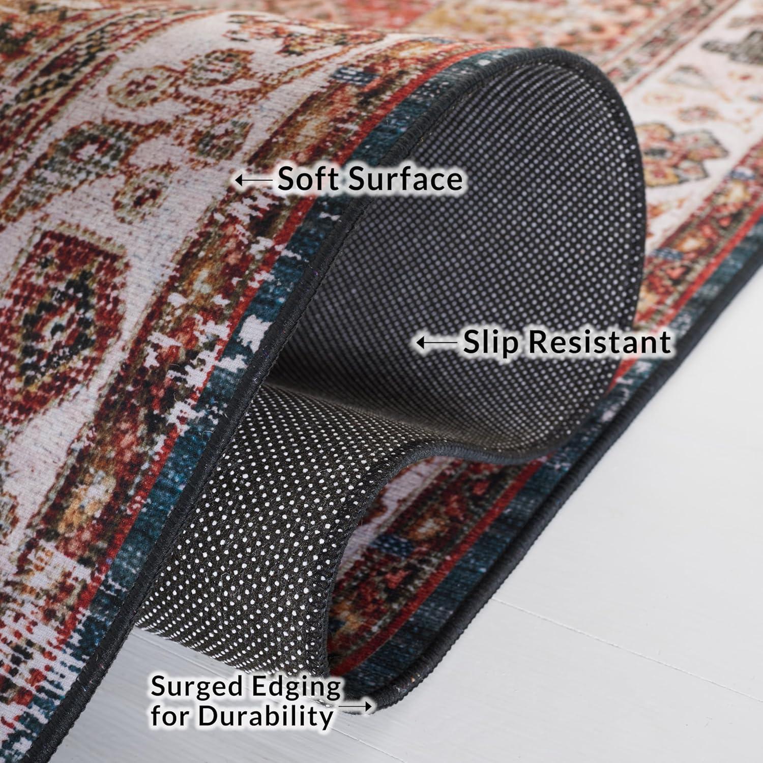 image:imageSAFAVIEH Washable Rug Tucson Collection 8 x 10 Rust amp Green Slip Resistant amp Easy to Clean Ideal for Living Room Bedroom Dining Space TSN114PIvoryGreen