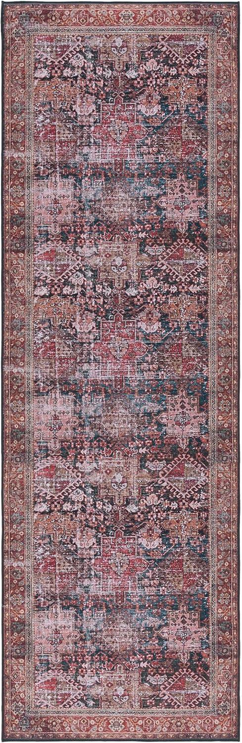 image:imageSAFAVIEH Washable Rug Tucson Collection 8 x 10 Rust amp Green Slip Resistant amp Easy to Clean Ideal for Living Room Bedroom Dining Space TSN114PIvoryGreen