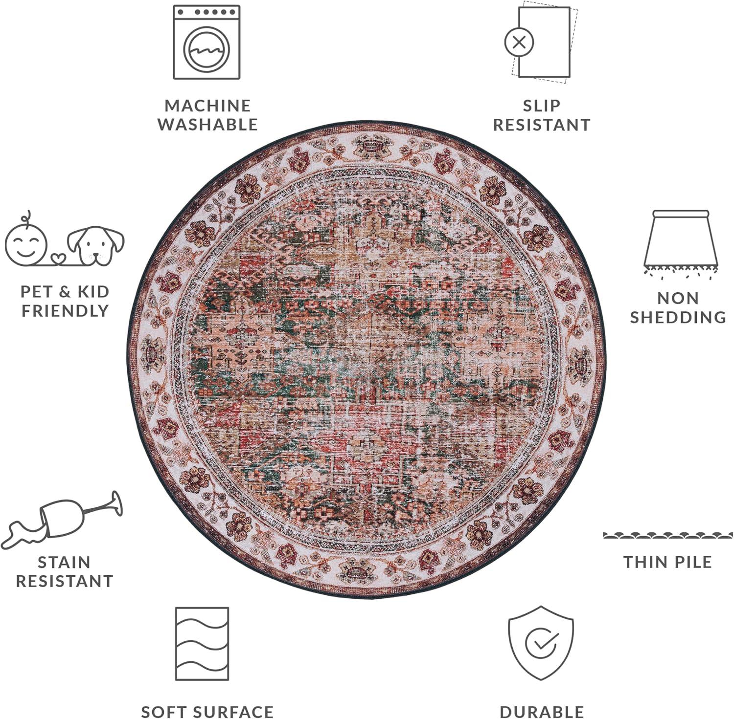 image:imageSAFAVIEH Washable Rug Tucson Collection 8 x 10 Rust amp Green Slip Resistant amp Easy to Clean Ideal for Living Room Bedroom Dining Space TSN114PIvoryGreen