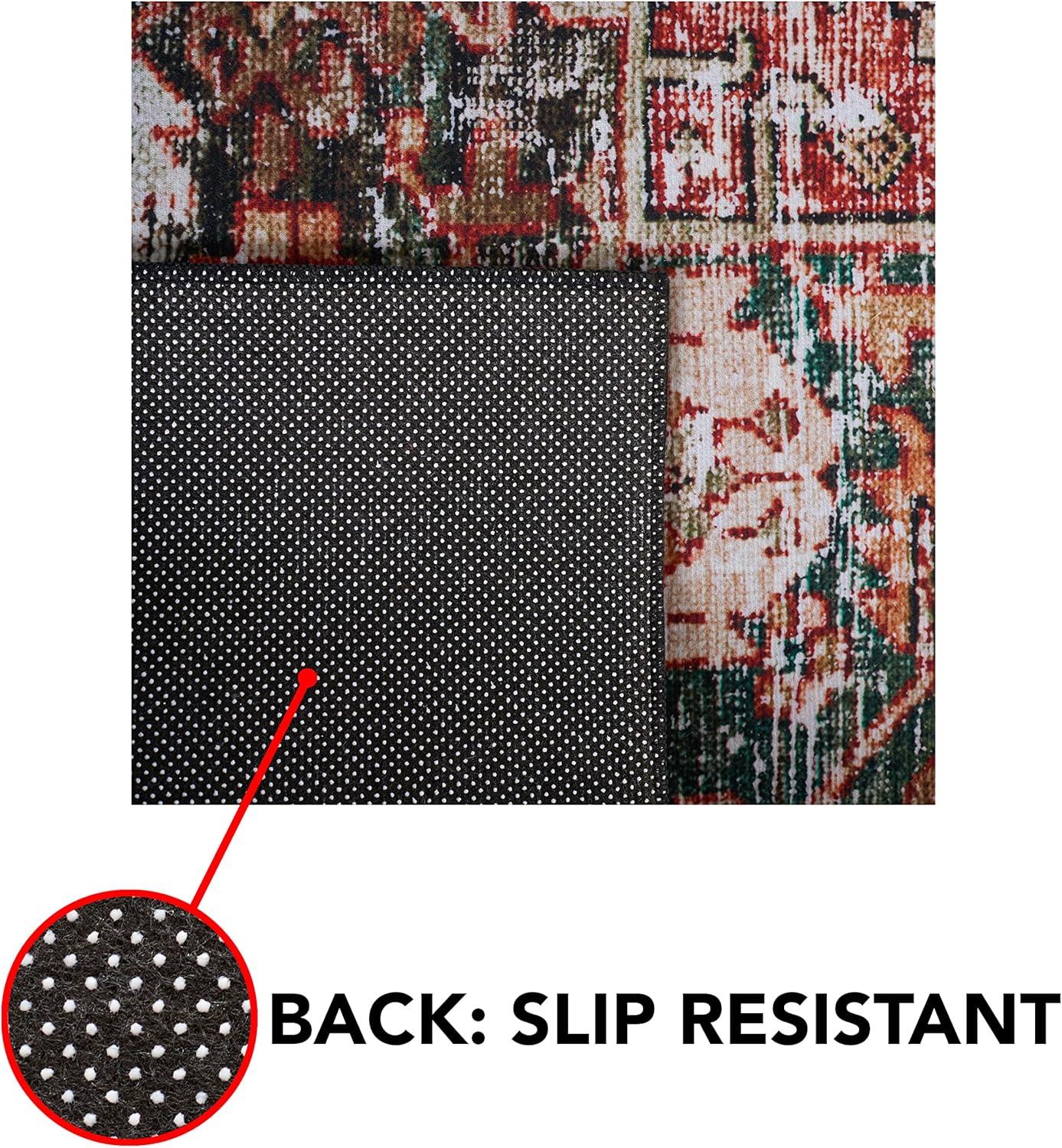 image:imageSAFAVIEH Washable Rug Tucson Collection 8 x 10 Rust amp Green Slip Resistant amp Easy to Clean Ideal for Living Room Bedroom Dining Space TSN114PIvoryGreen