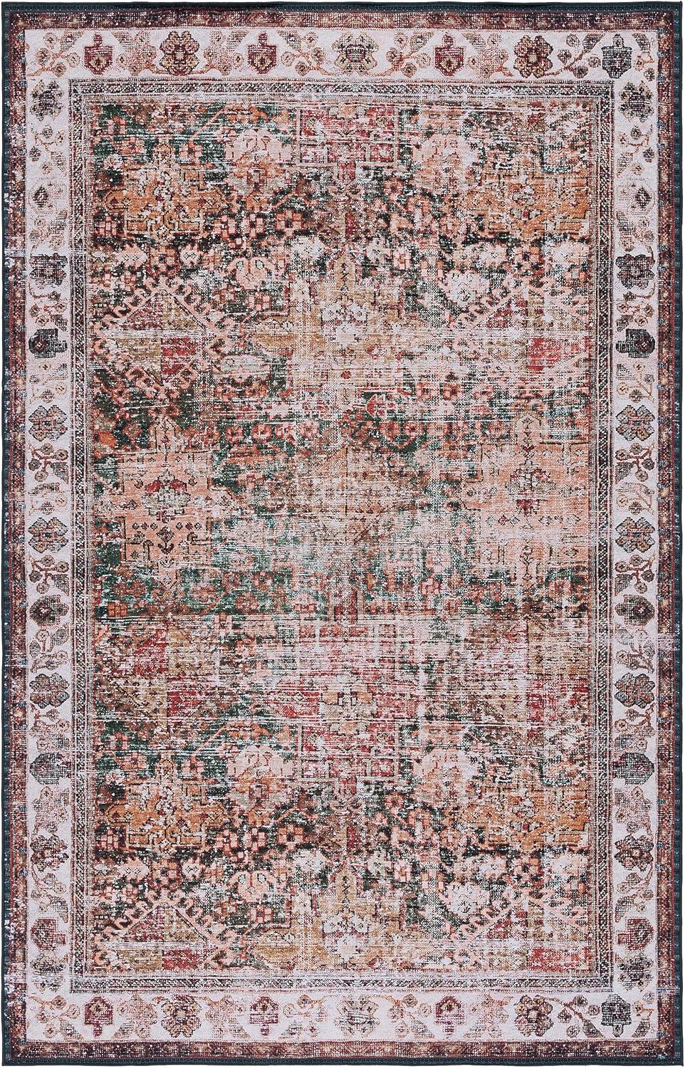 image:imageSAFAVIEH Washable Rug Tucson Collection 8 x 10 Rust amp Green Slip Resistant amp Easy to Clean Ideal for Living Room Bedroom Dining Space TSN114PIvoryGreen