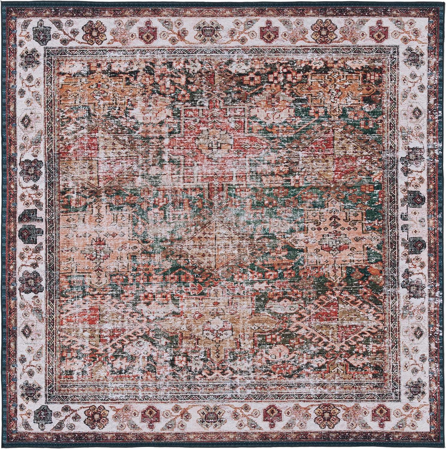image:imageSAFAVIEH Washable Rug Tucson Collection 8 x 10 Rust amp Green Slip Resistant amp Easy to Clean Ideal for Living Room Bedroom Dining Space TSN114PIvoryGreen