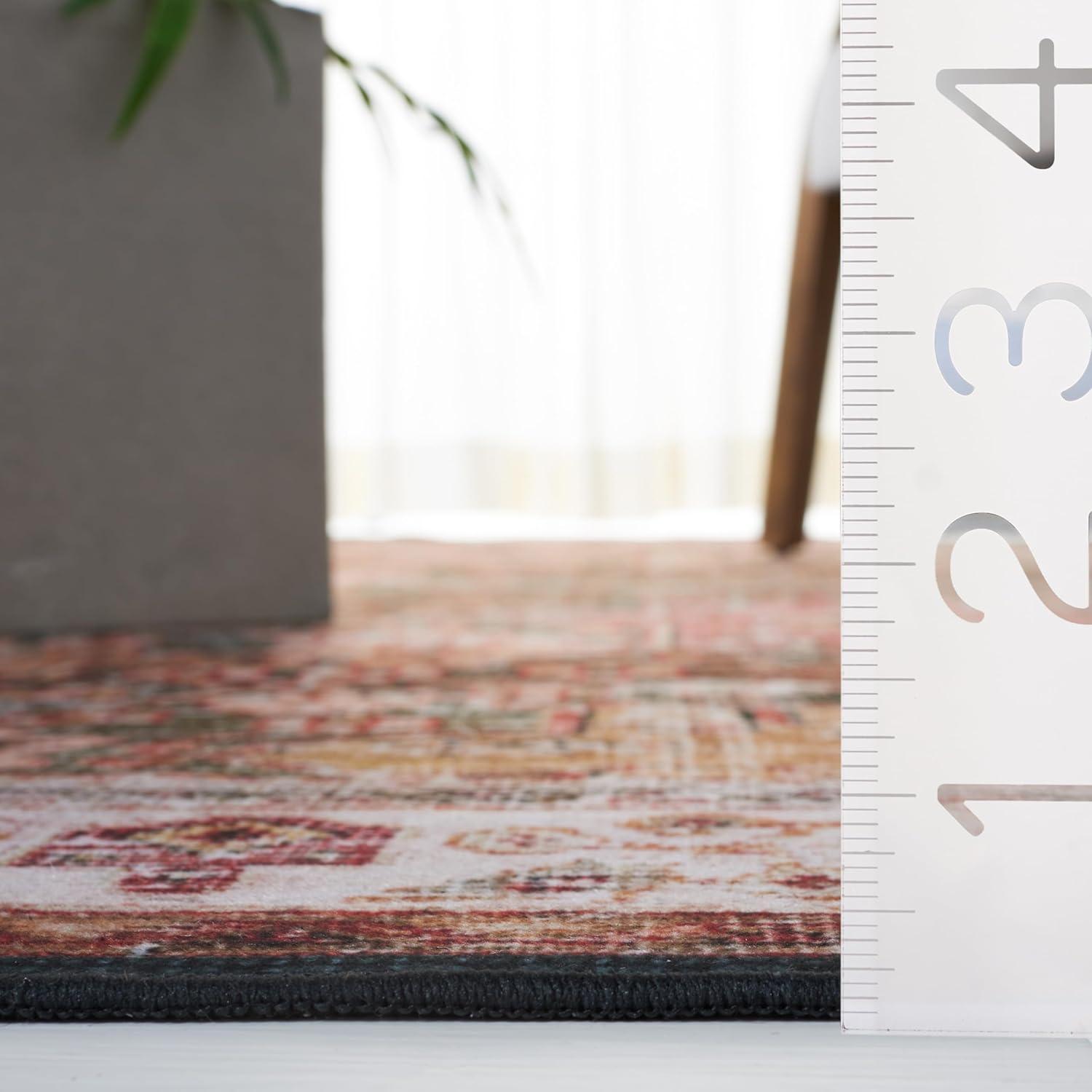 image:imageSAFAVIEH Washable Rug Tucson Collection 8 x 10 Rust amp Green Slip Resistant amp Easy to Clean Ideal for Living Room Bedroom Dining Space TSN114PIvoryGreen