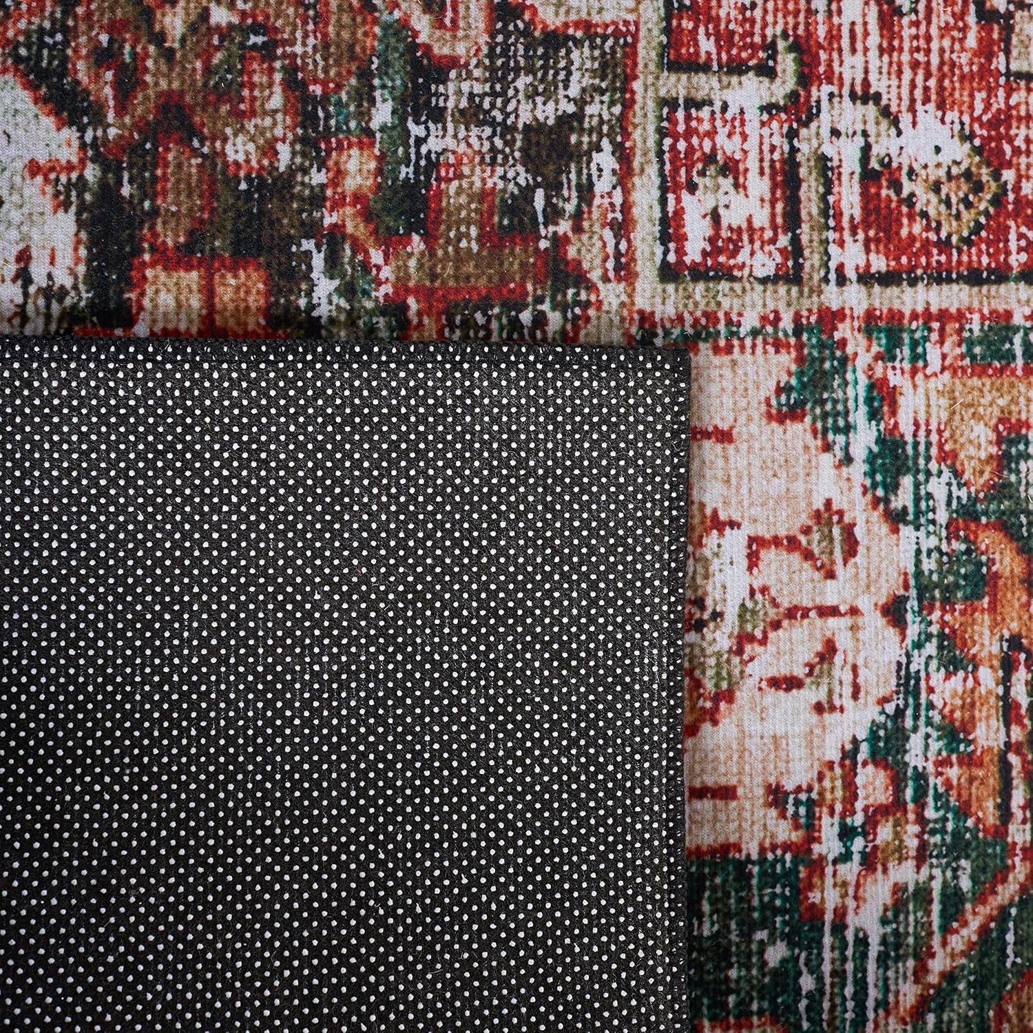 image:imageSAFAVIEH Washable Rug Tucson Collection 8 x 10 Rust amp Green Slip Resistant amp Easy to Clean Ideal for Living Room Bedroom Dining Space TSN114PIvoryGreen