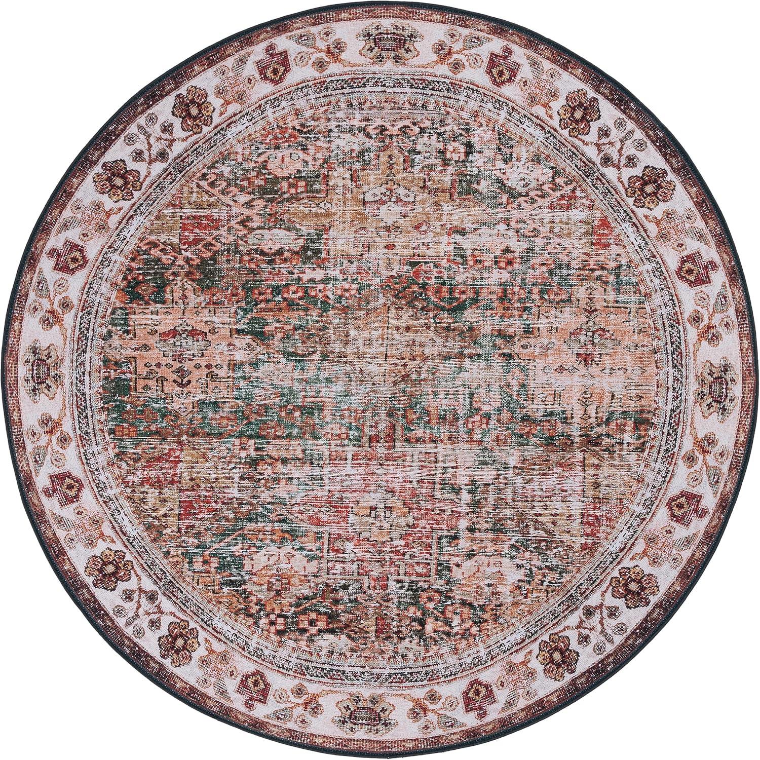 image:imageSAFAVIEH Washable Rug Tucson Collection 8 x 10 Rust amp Green Slip Resistant amp Easy to Clean Ideal for Living Room Bedroom Dining Space TSN114PIvoryGreen