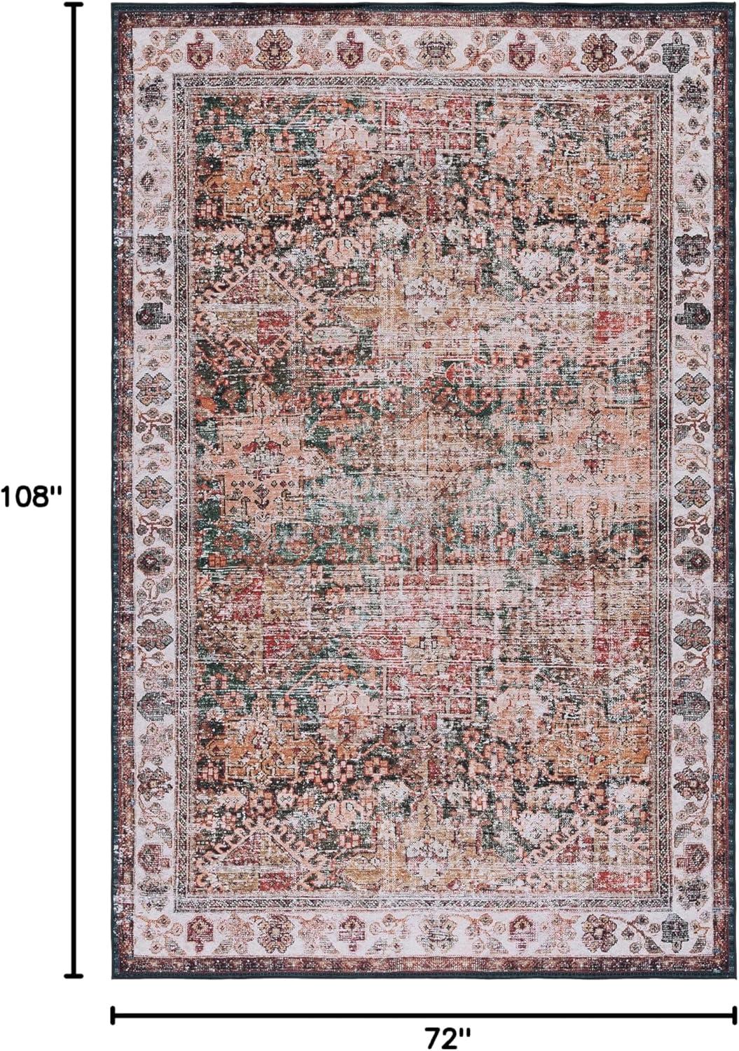 image:imageSAFAVIEH Washable Rug Tucson Collection 8 x 10 Rust amp Green Slip Resistant amp Easy to Clean Ideal for Living Room Bedroom Dining Space TSN114PIvoryGreen
