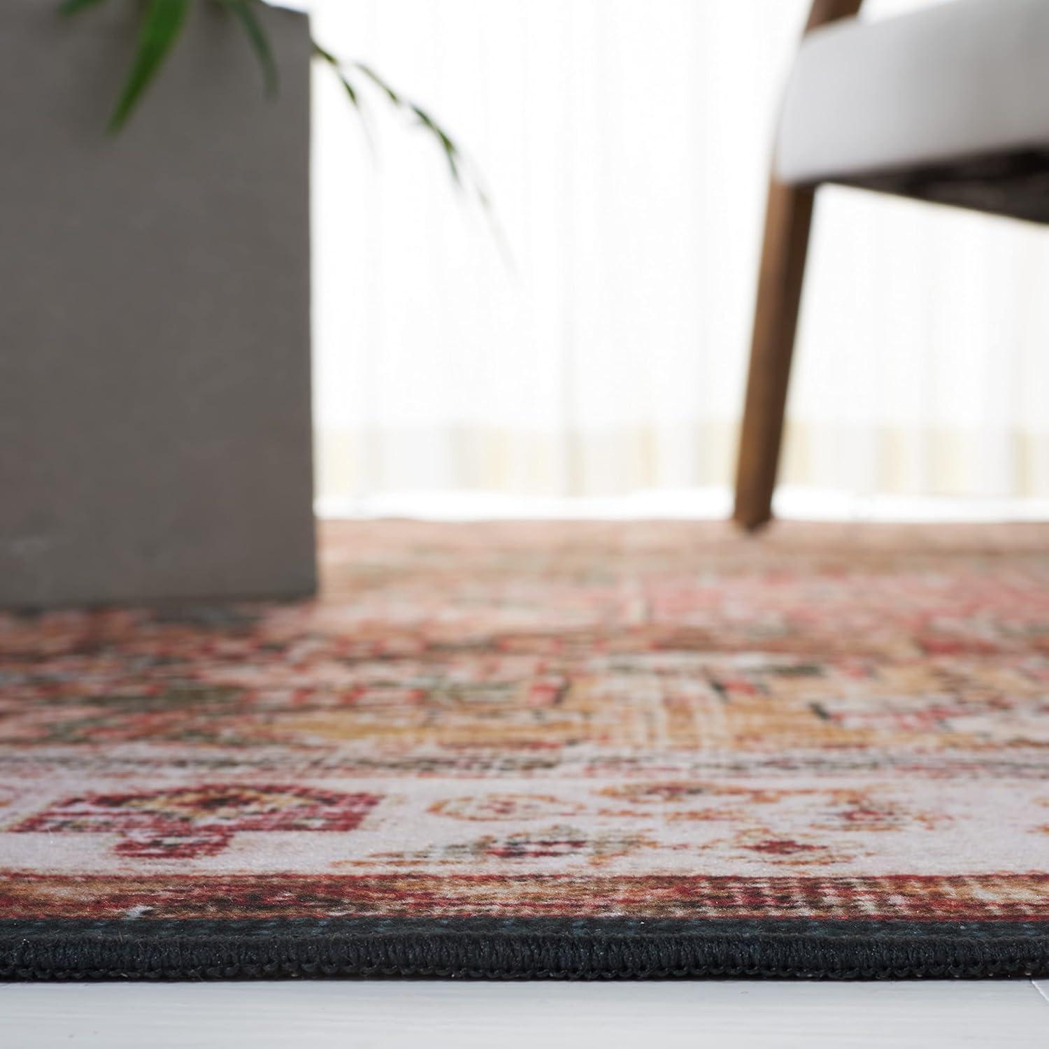 image:imageSAFAVIEH Washable Rug Tucson Collection 8 x 10 Rust amp Green Slip Resistant amp Easy to Clean Ideal for Living Room Bedroom Dining Space TSN114PIvoryGreen