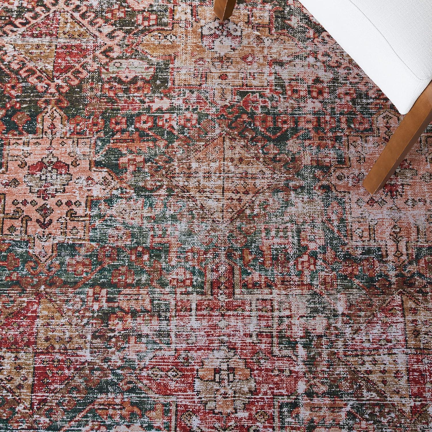 image:imageSAFAVIEH Washable Rug Tucson Collection 8 x 10 Rust amp Green Slip Resistant amp Easy to Clean Ideal for Living Room Bedroom Dining Space TSN114PIvoryGreen