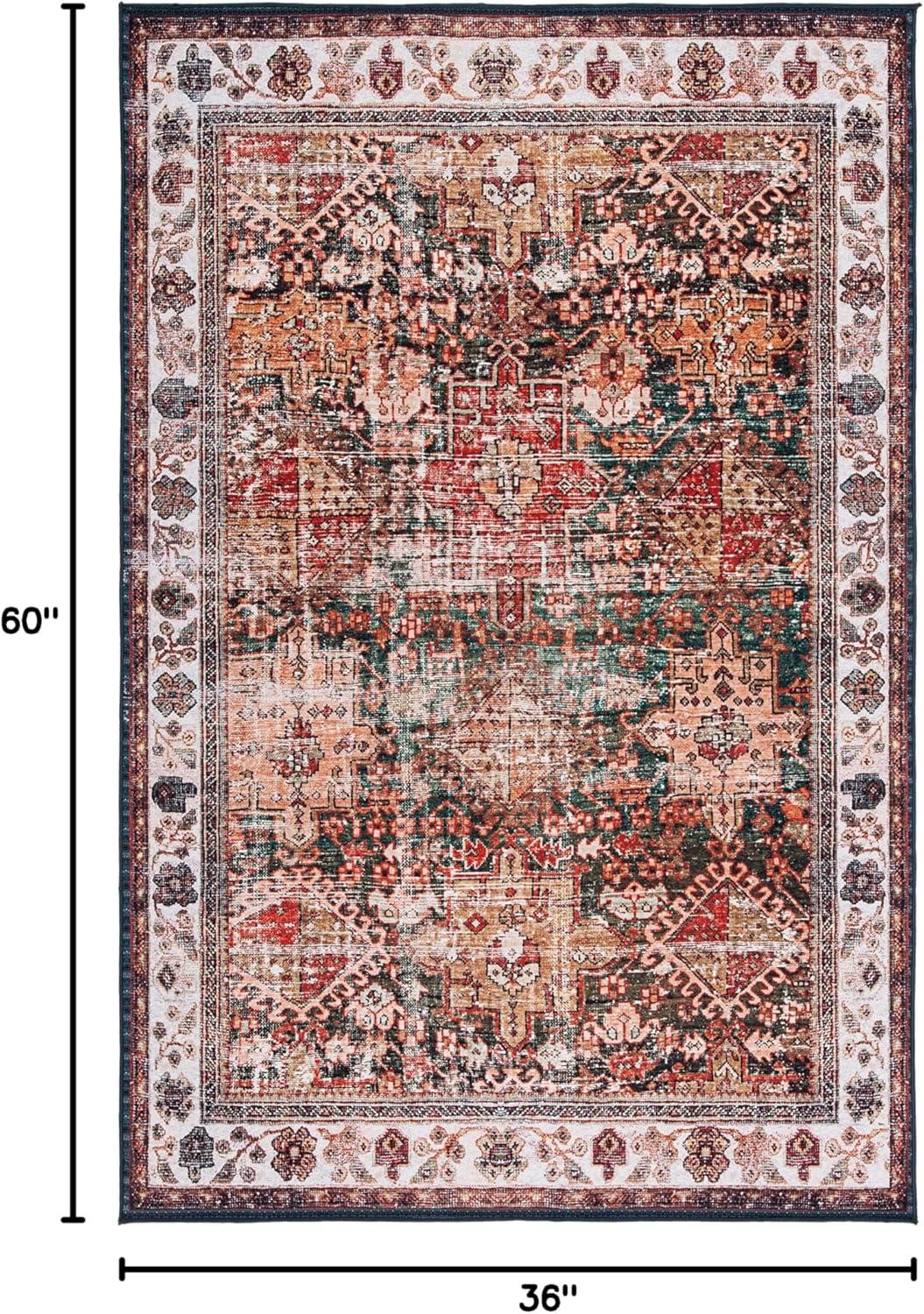 image:imageSAFAVIEH Washable Rug Tucson Collection 8 x 10 Rust amp Green Slip Resistant amp Easy to Clean Ideal for Living Room Bedroom Dining Space TSN114PIvoryGreen