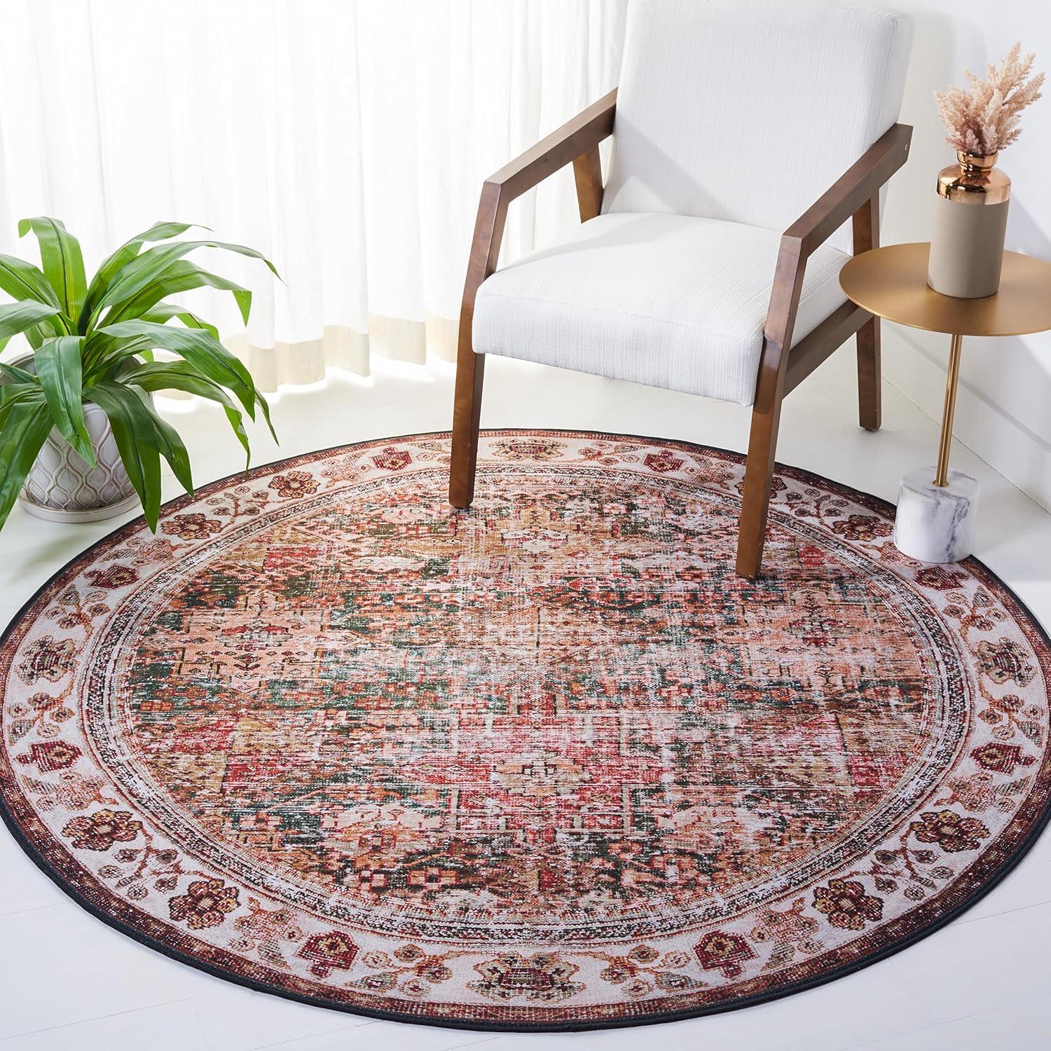 image:imageSAFAVIEH Washable Rug Tucson Collection 8 x 10 Rust amp Green Slip Resistant amp Easy to Clean Ideal for Living Room Bedroom Dining Space TSN114PIvoryGreen
