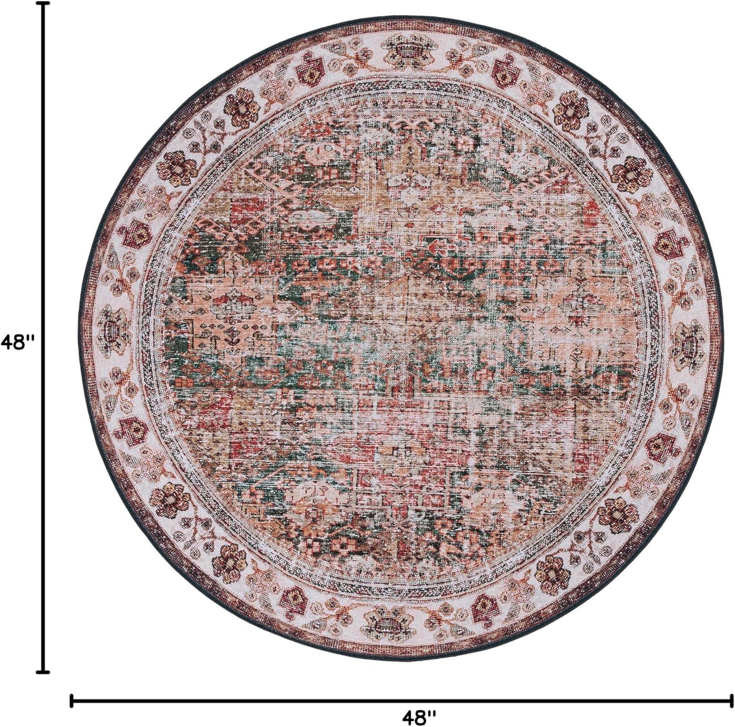 image:imageSAFAVIEH Washable Rug Tucson Collection 8 x 10 Rust amp Green Slip Resistant amp Easy to Clean Ideal for Living Room Bedroom Dining Space TSN114PIvoryGreen