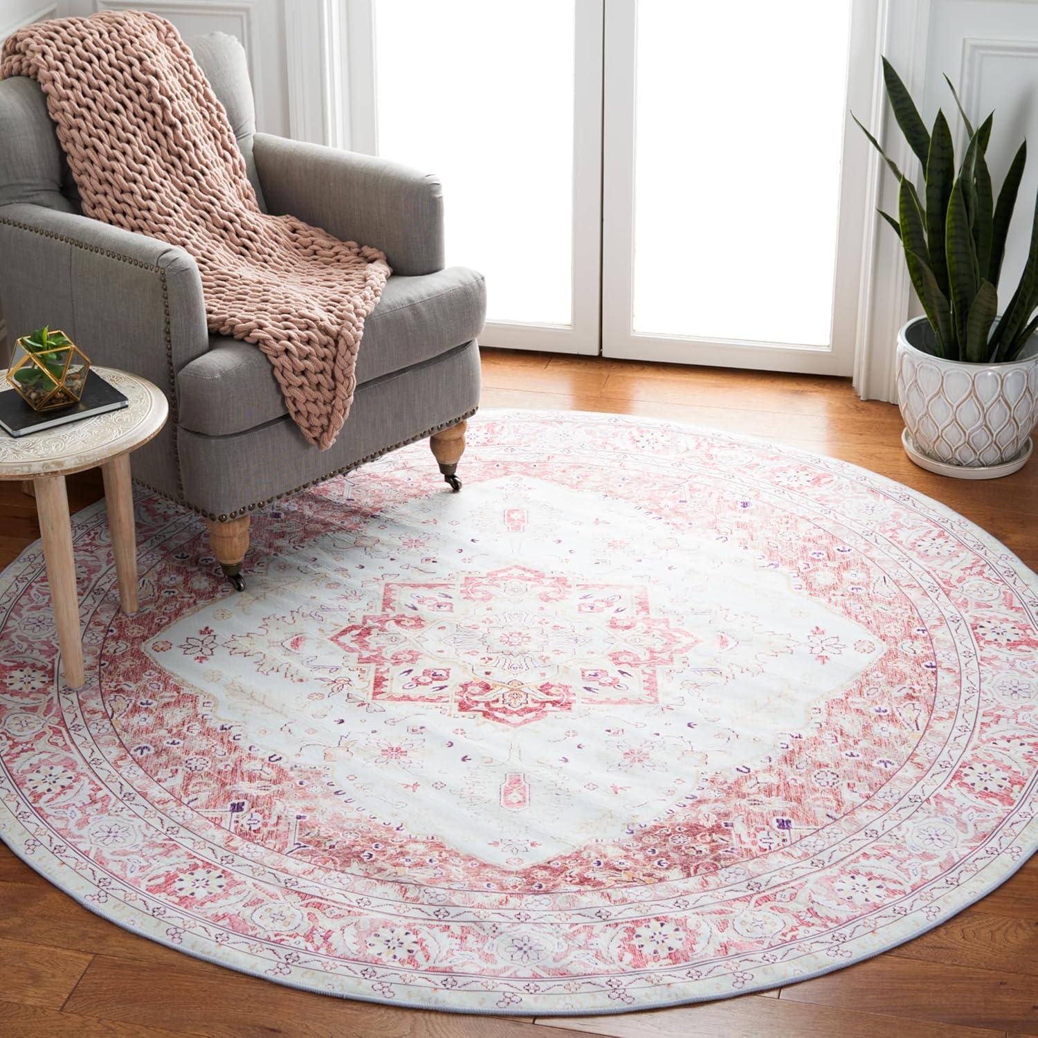 image:imageSAFAVIEH Washable Rug Tucson Collection 9 x 12 Red amp Beige Slip Resistant amp Easy to Clean Ideal for Living Room Bedroom Dining Space TSN107QBeigeRust