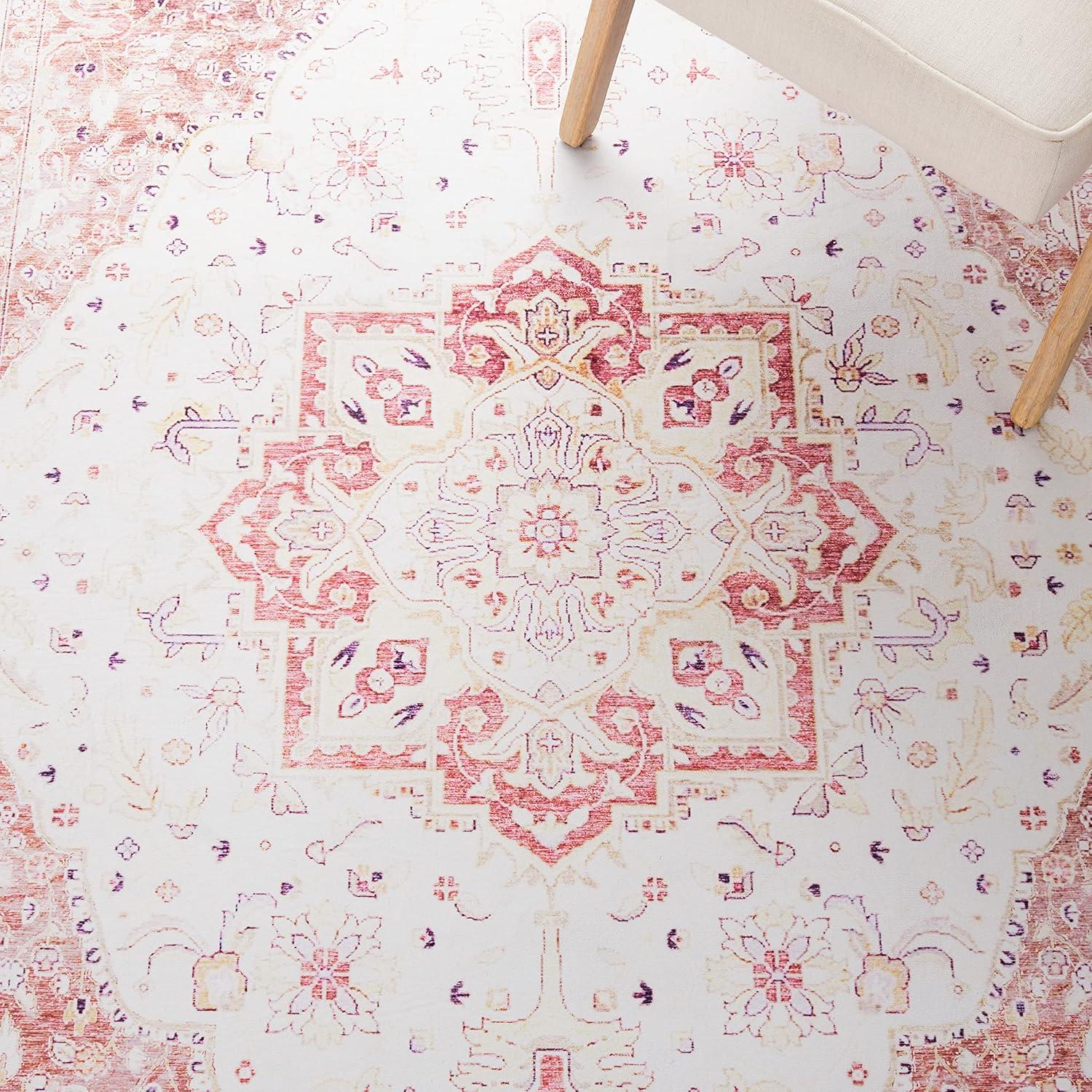 image:imageSAFAVIEH Washable Rug Tucson Collection 9 x 12 Red amp Beige Slip Resistant amp Easy to Clean Ideal for Living Room Bedroom Dining Space TSN107QBeigeRust