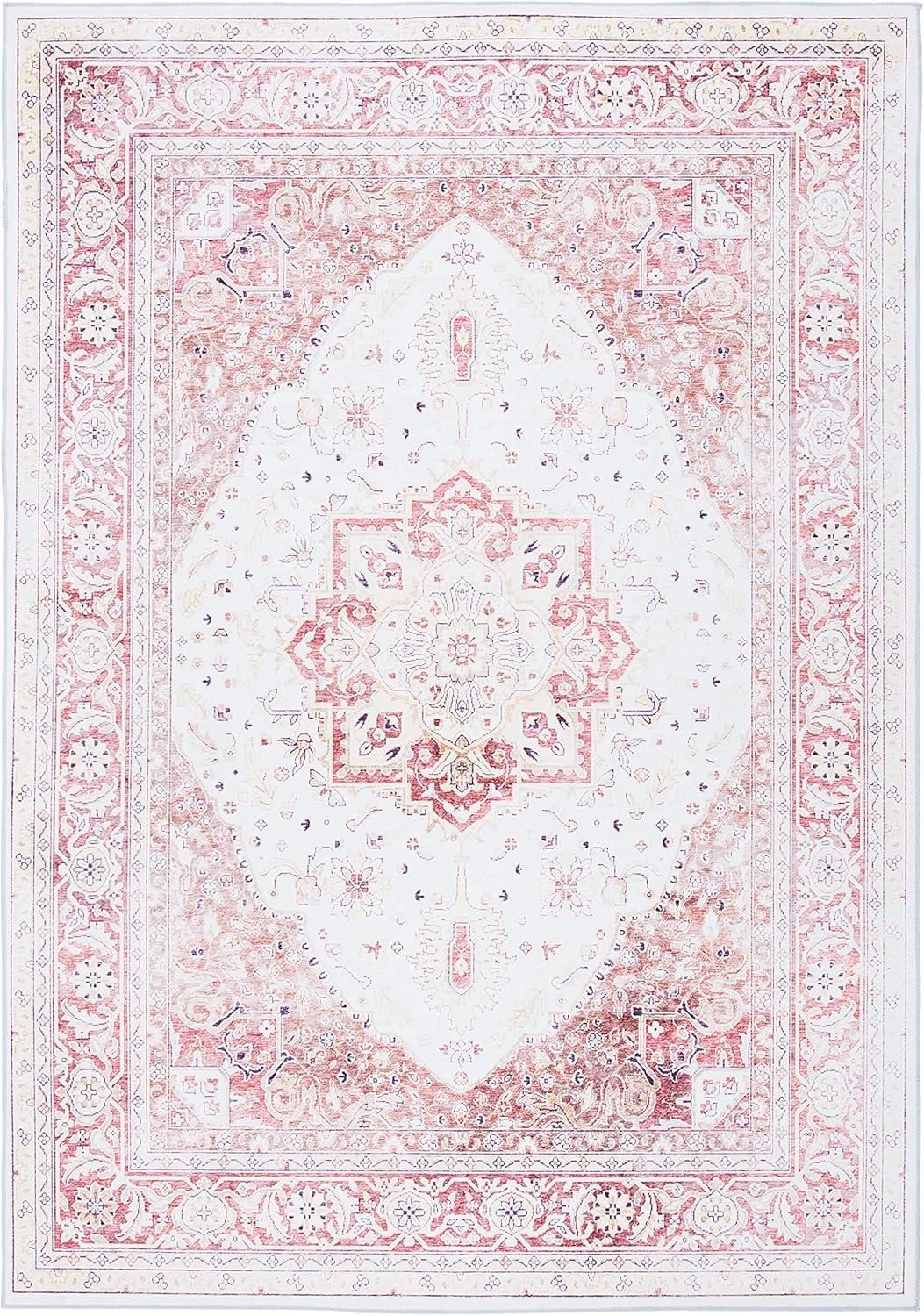 image:imageSAFAVIEH Washable Rug Tucson Collection 9 x 12 Red amp Beige Slip Resistant amp Easy to Clean Ideal for Living Room Bedroom Dining Space TSN107QBeigeRust