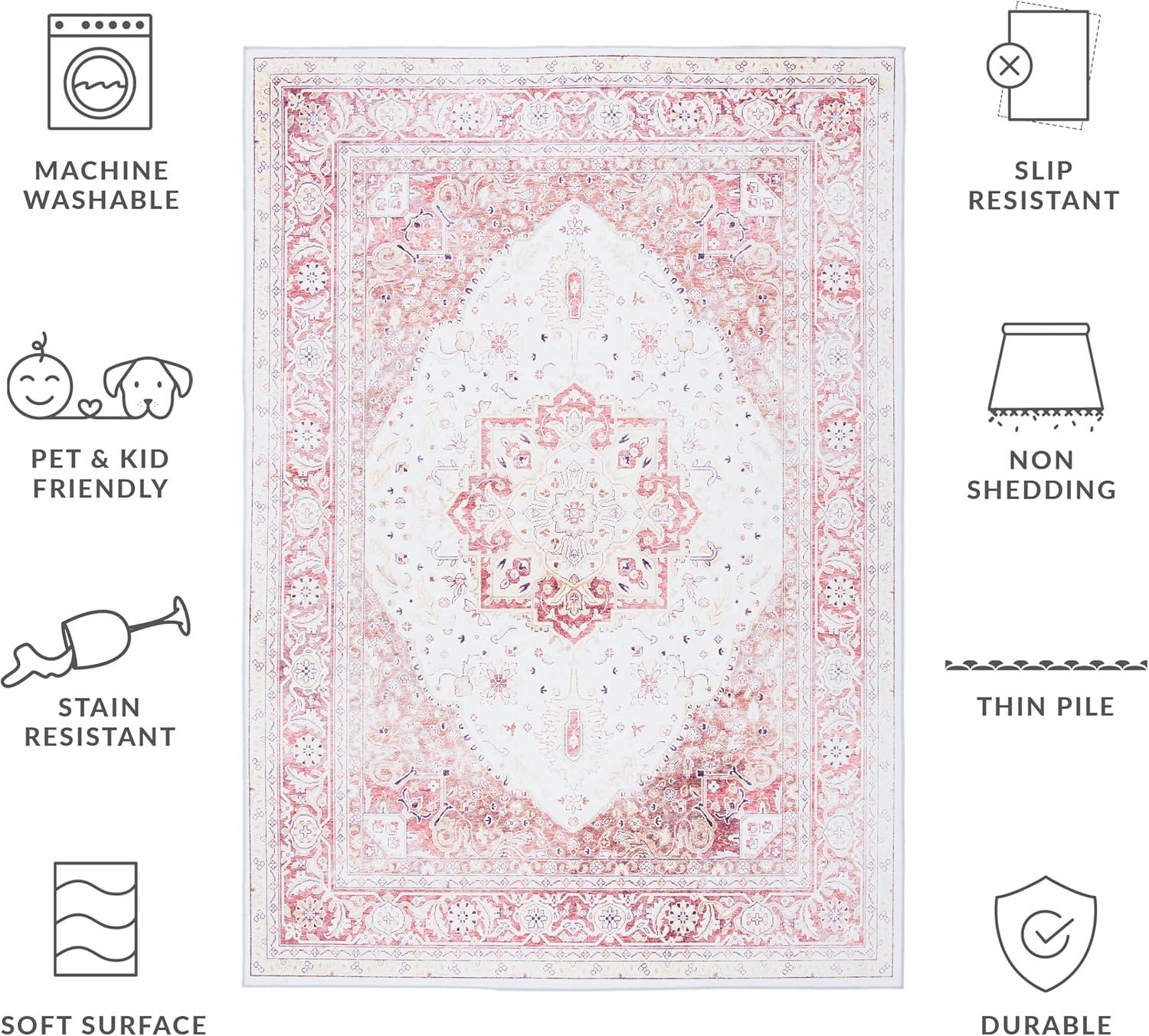 image:imageSAFAVIEH Washable Rug Tucson Collection 9 x 12 Red amp Beige Slip Resistant amp Easy to Clean Ideal for Living Room Bedroom Dining Space TSN107QBeigeRust