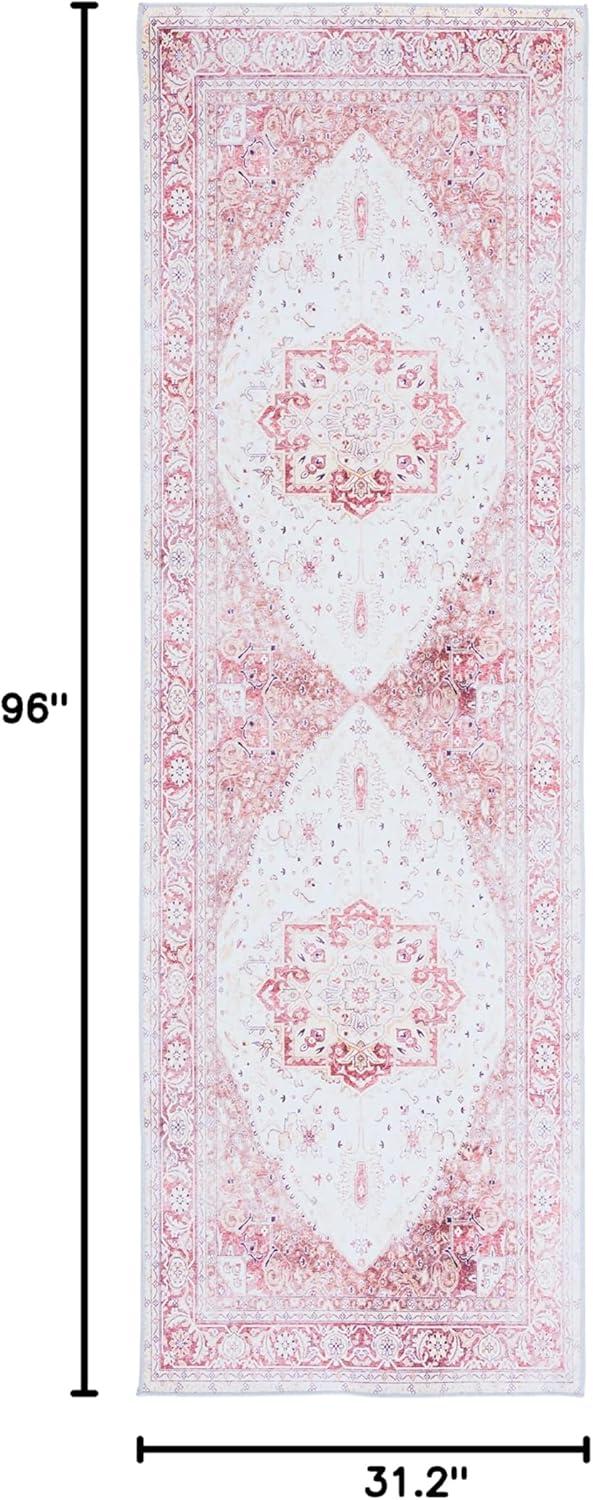 image:imageSAFAVIEH Washable Rug Tucson Collection 9 x 12 Red amp Beige Slip Resistant amp Easy to Clean Ideal for Living Room Bedroom Dining Space TSN107QBeigeRust