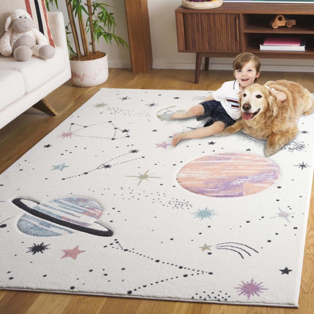 image:imageSAFAVIEH Carousel Kids Collection Area Rug  67 Square Dark Blue amp Light Blue NonShedding amp Easy Care Ideal for High Traffic Areas for Boys amp Girls in Playroom Nursery Bedroom CRK122MIvoryOrange
