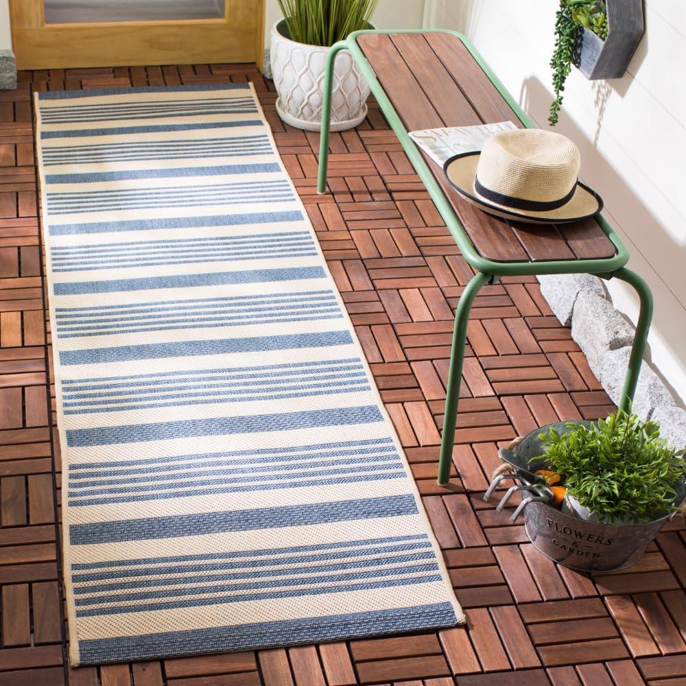 image:imageSAFAVIEH Courtyard Collection 8 x 11 BeigeSweet Pea CY6062 Stripe Indoor Outdoor Waterproof EasyCleaning Patio Backyard Mudroom AreaRugBeigeBlue