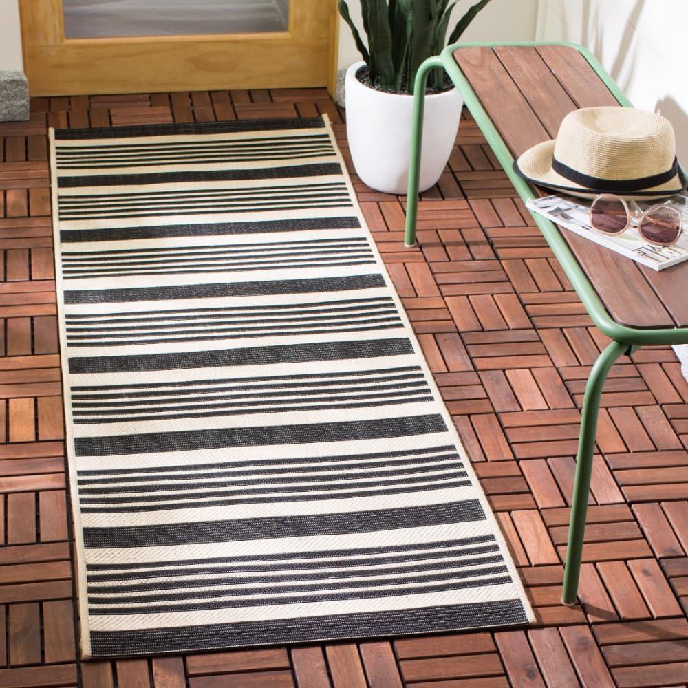 image:imageSAFAVIEH Courtyard Collection 8 x 11 BeigeSweet Pea CY6062 Stripe Indoor Outdoor Waterproof EasyCleaning Patio Backyard Mudroom AreaRugBlackBone