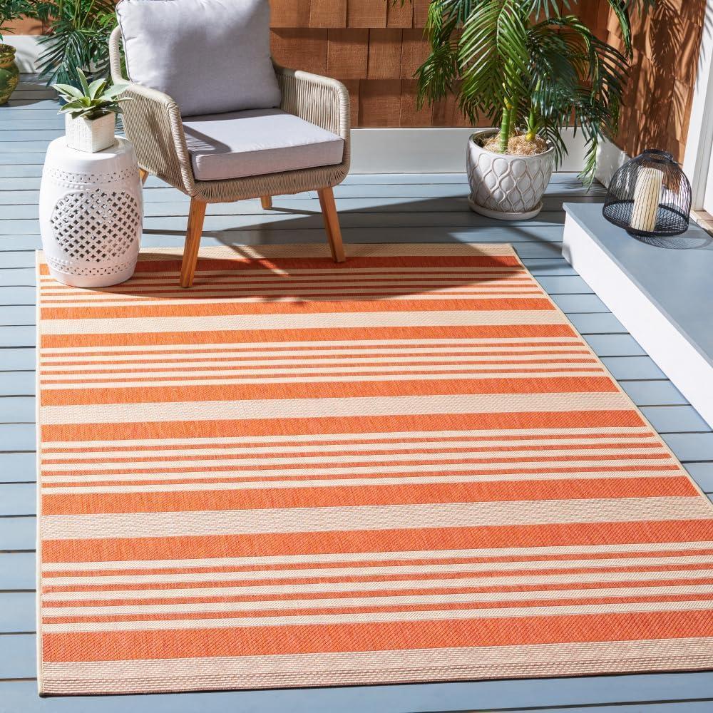image:imageSAFAVIEH Courtyard Collection 8 x 11 BeigeSweet Pea CY6062 Stripe Indoor Outdoor Waterproof EasyCleaning Patio Backyard Mudroom AreaRugBrown Bone