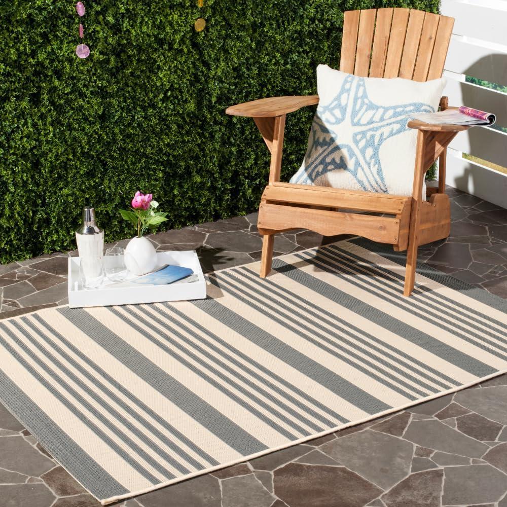 image:imageSAFAVIEH Courtyard Collection 8 x 11 BeigeSweet Pea CY6062 Stripe Indoor Outdoor Waterproof EasyCleaning Patio Backyard Mudroom AreaRugGrey Bone