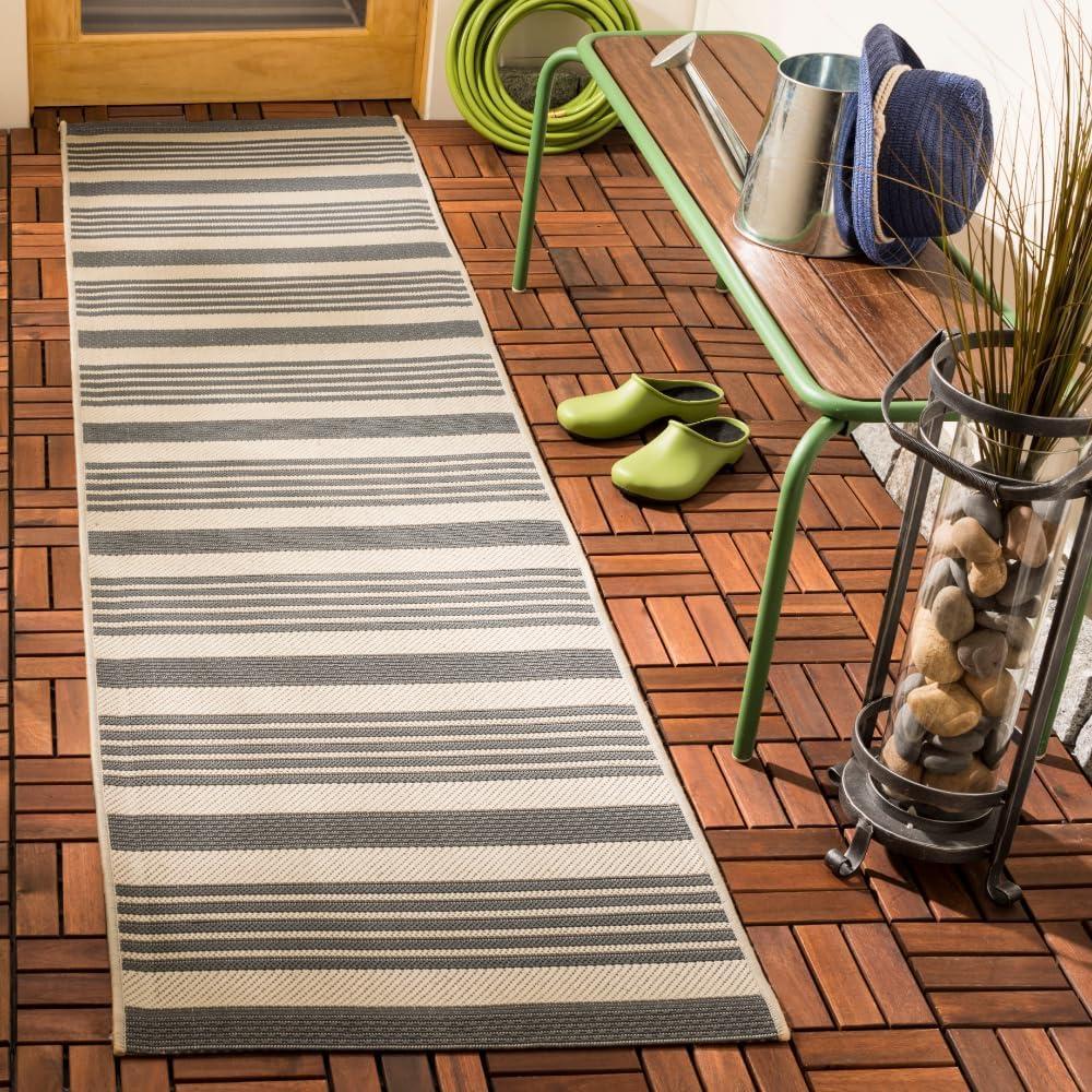 image:imageSAFAVIEH Courtyard Collection 8 x 11 BeigeSweet Pea CY6062 Stripe Indoor Outdoor Waterproof EasyCleaning Patio Backyard Mudroom AreaRugGreyBone